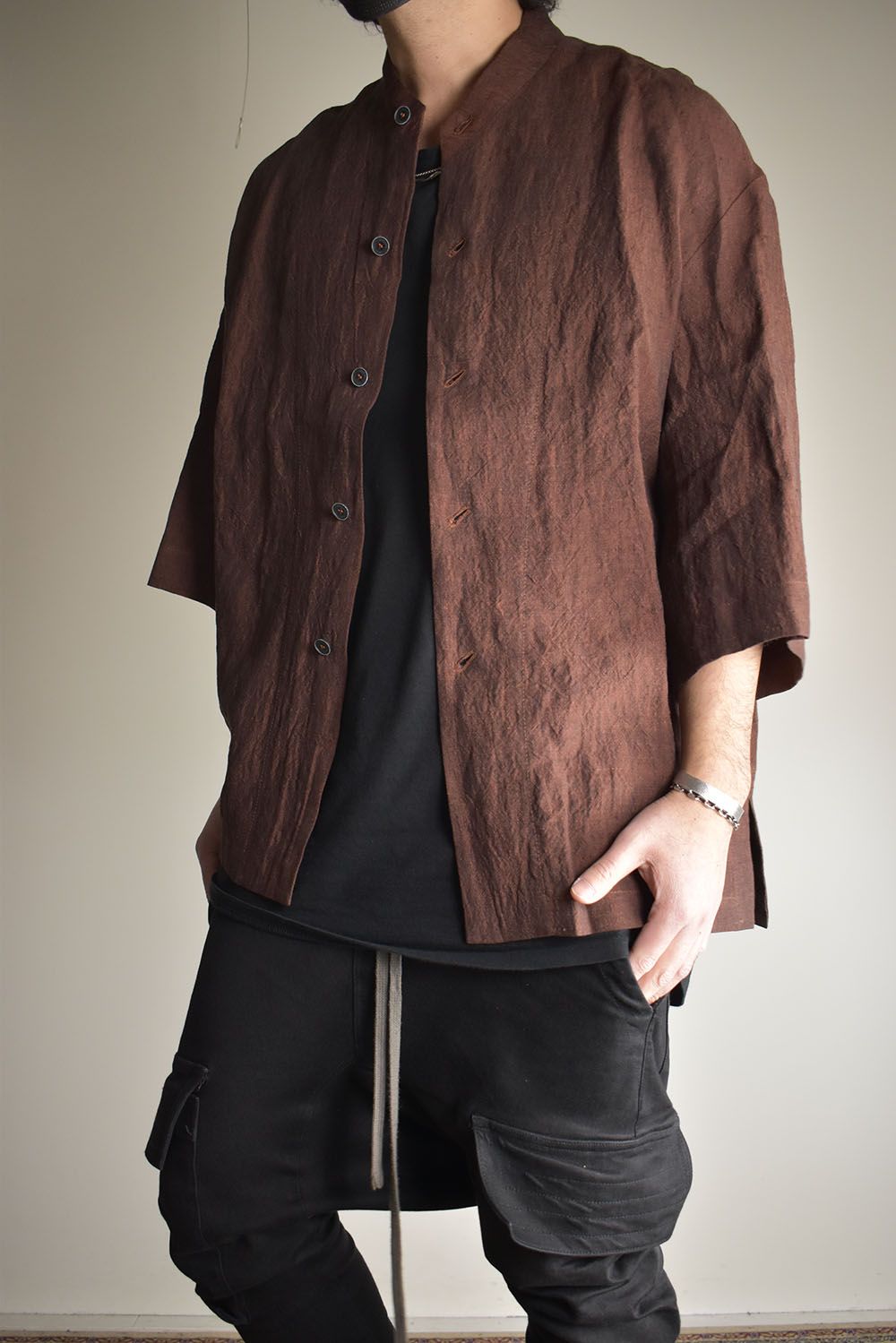 Elbow Length Band Collar Shirts"Cherry wood" / エルボーレングスバンドカラーシャツ"チェリーウッド"