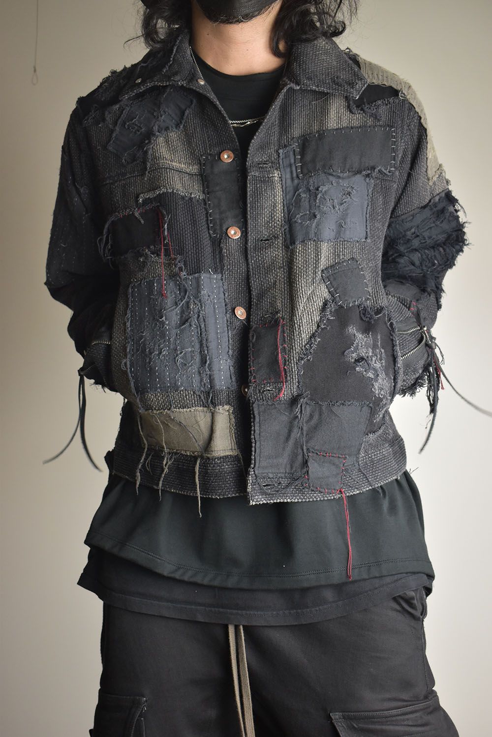 Crust Damage Repair Sashiko Jacquard Jacket "Black" / クラストダメージリペア刺子ジャガードジャケット"ブラック"