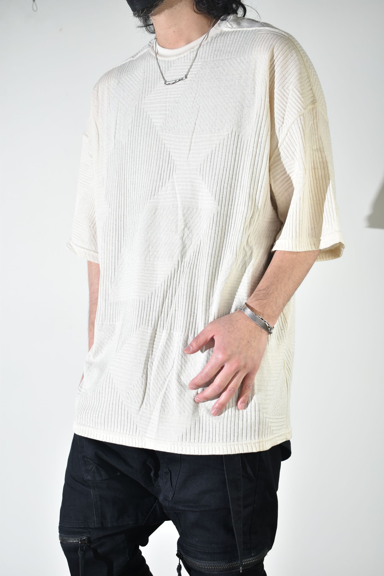 Deformed Stripe Pattern Jumbo Tee "Cream" /ディフォルメドストライプパターンジャンボTee"クリーム"