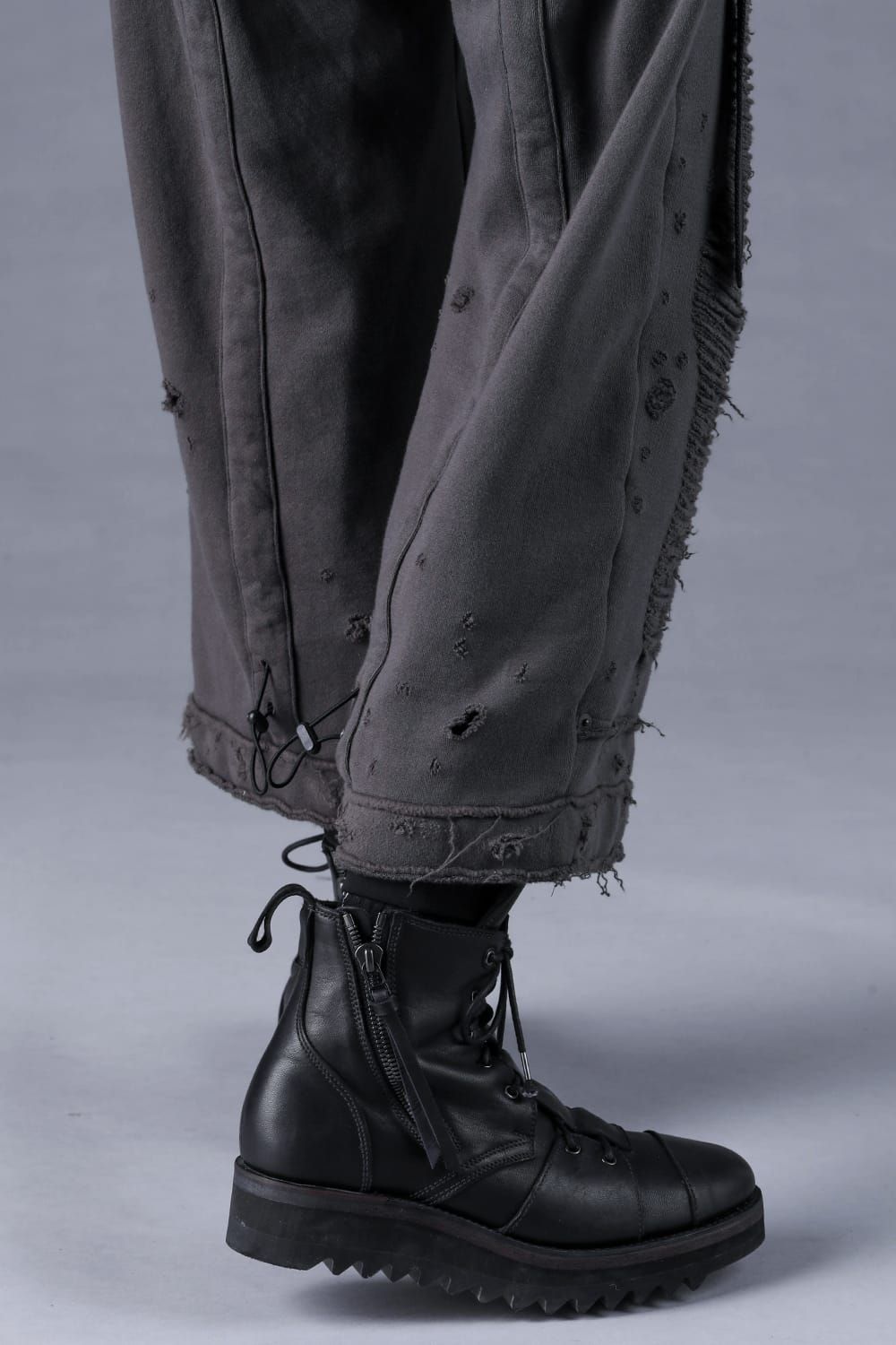 Untwisted Yarn Fleece Shotgun Wide Cropped Pants"Charcoal" / 無撚糸裏毛ショットガンワイドクロップドパンツ"チャコール"