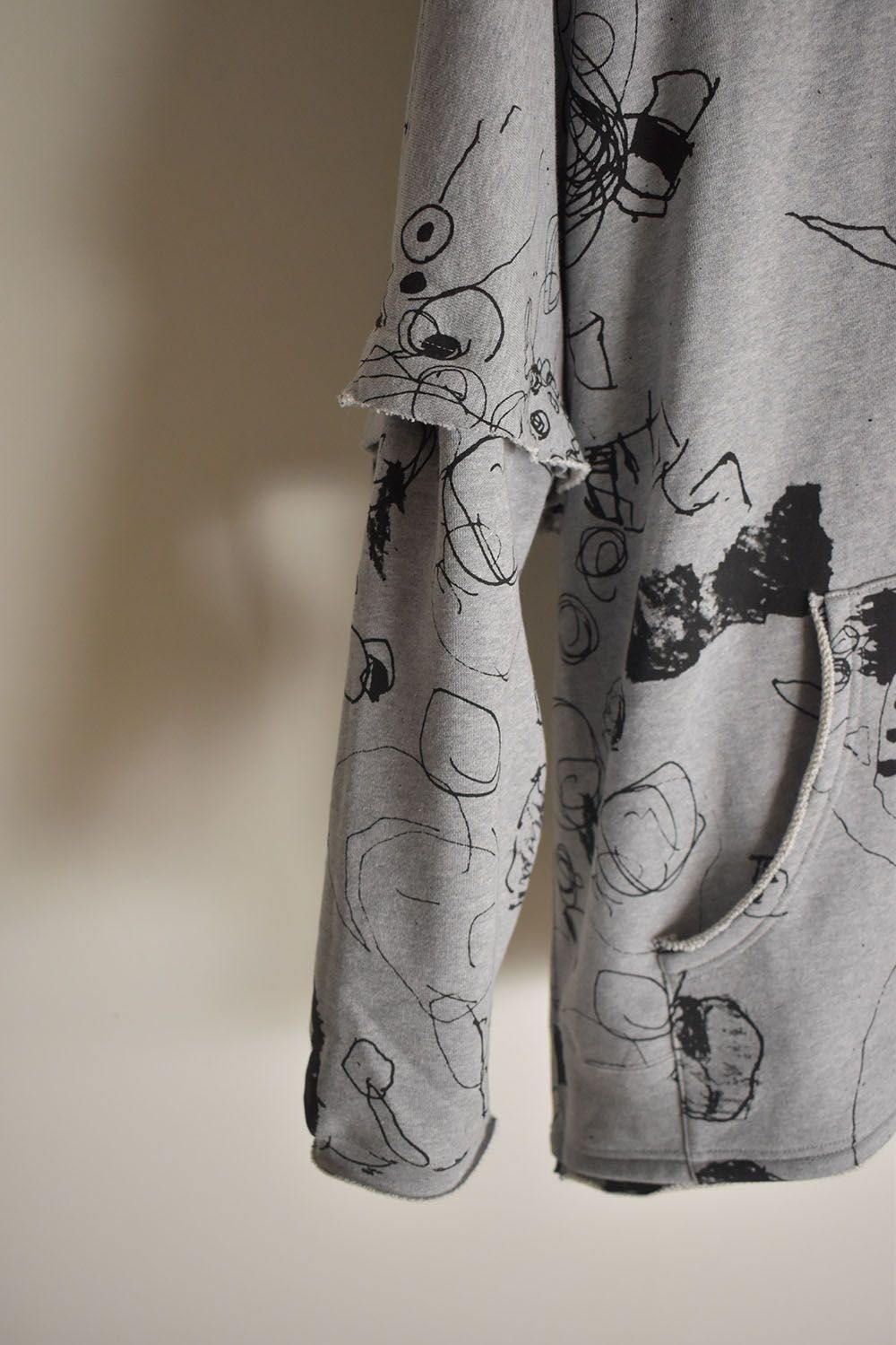 Sweat Oversize Print Zip Up Hoodie"Grey" / スウェットオーバーサイズプリントジップアップパーカ"グレー"