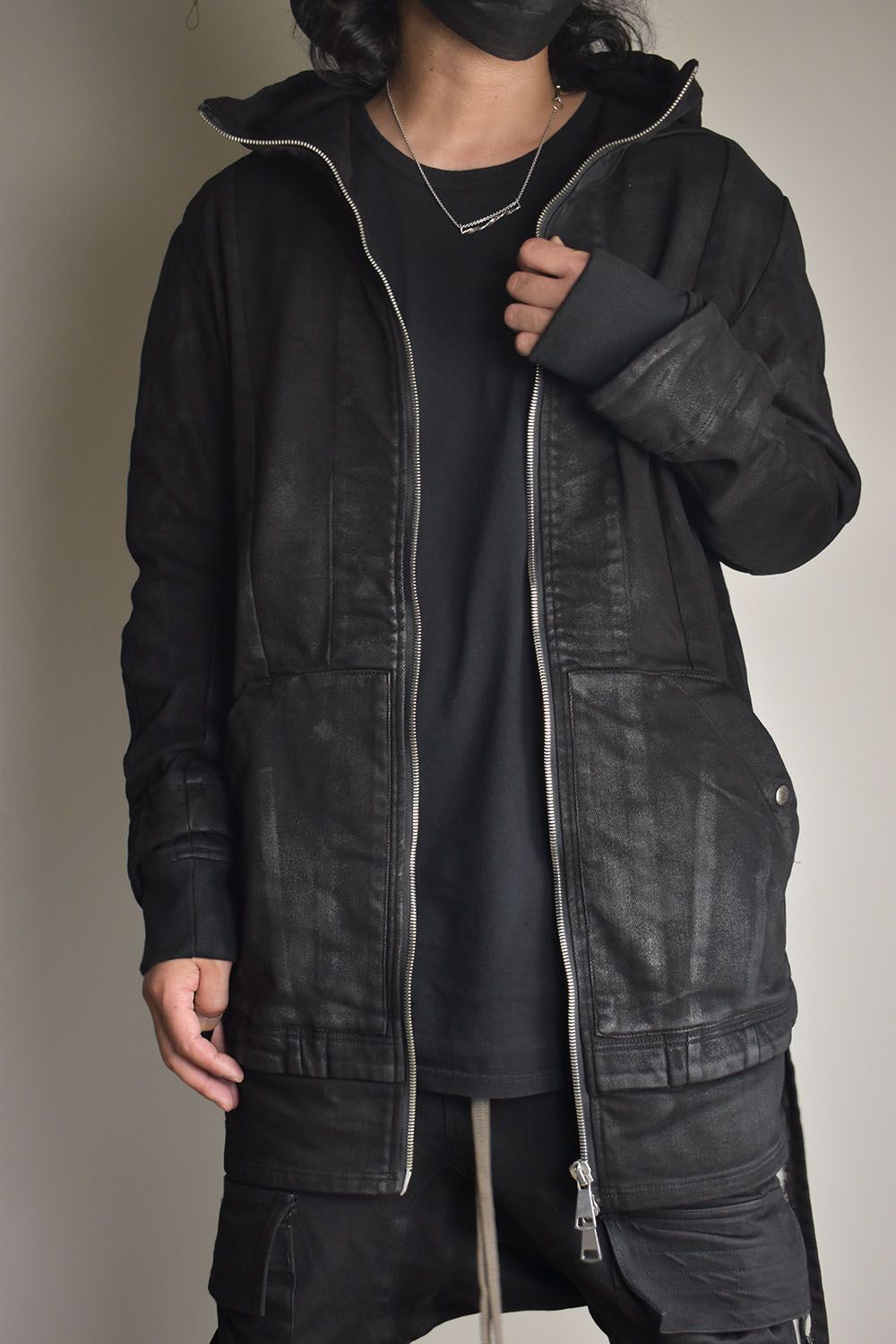 Coated Bonding Hoodie Denim Blouson"Black" / コーディングボンディングフーデッドデニムブルゾン"ブラック"