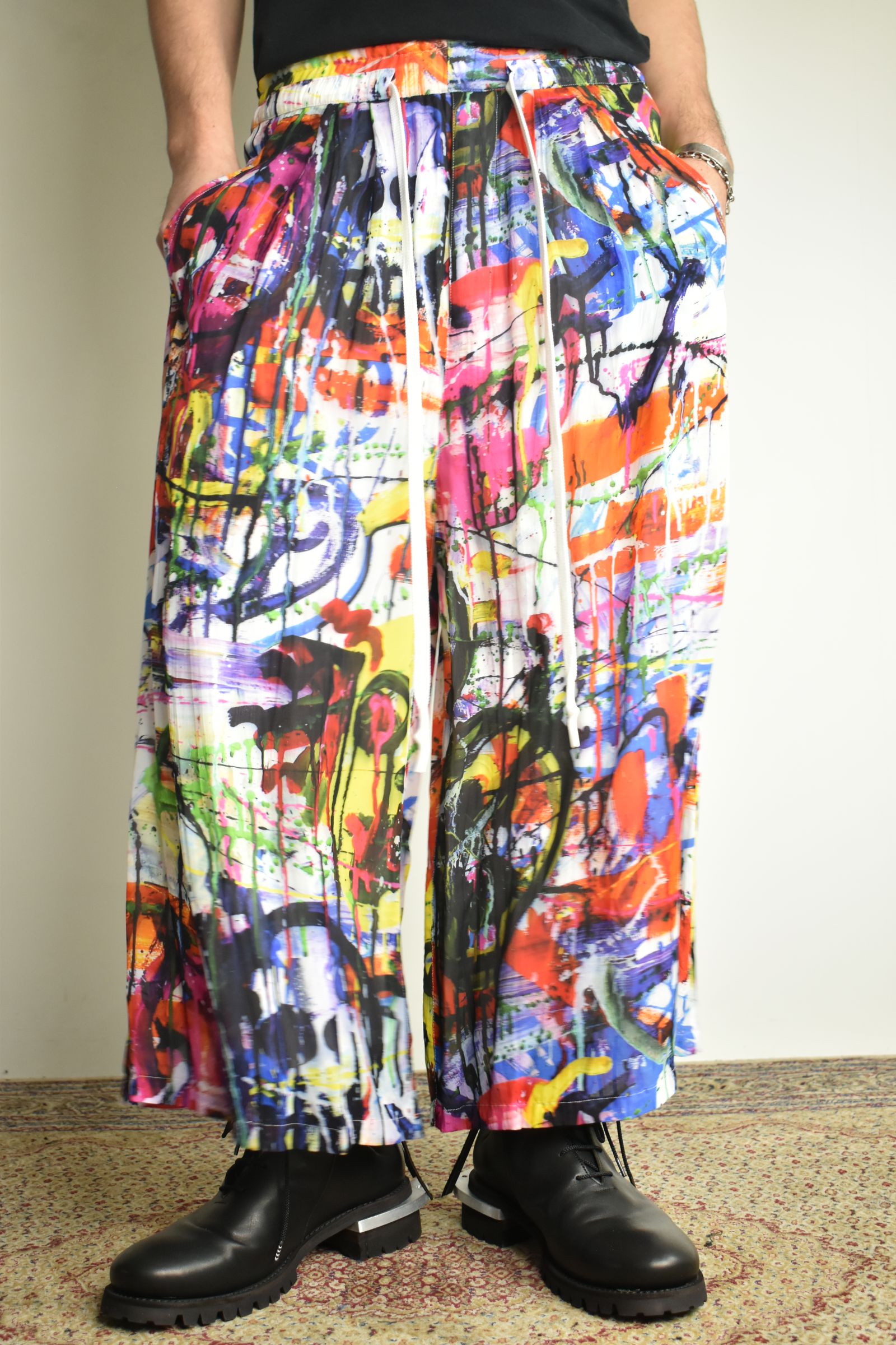 Rayon Chiffon Inkjet Print Wide Cropped Easy Pants"Color Print" / レーヨンシフォンインクジェットプリントワイドクロップドイージーパンツ"カラープリント"