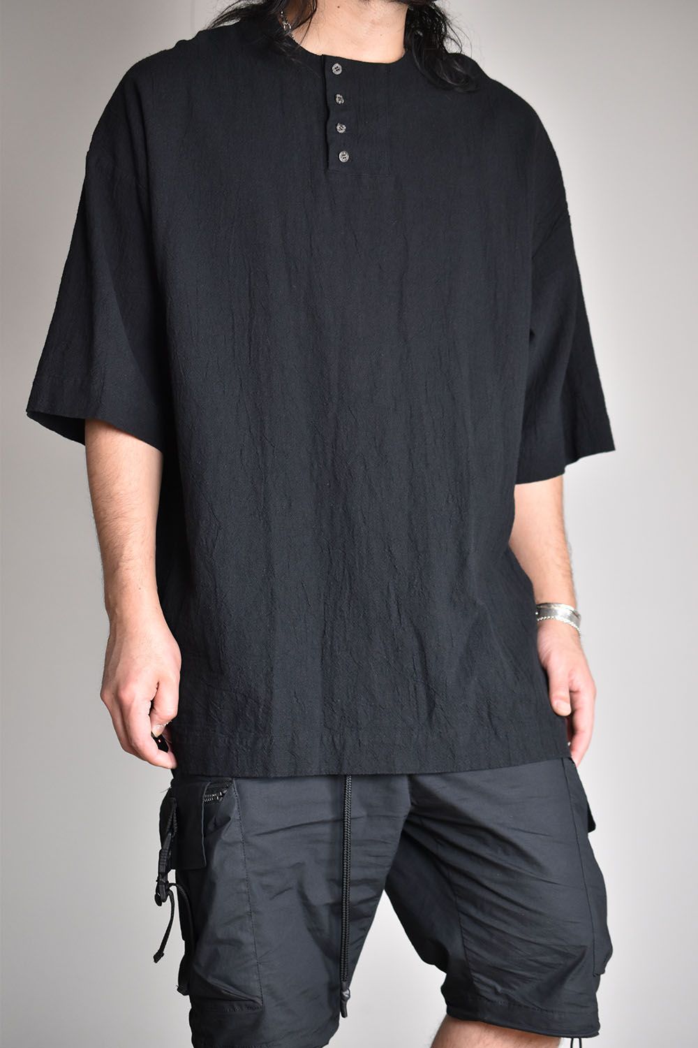 Half Sleeve Henry Neck Shirts"Black"/ハーフスリーブヘンリーネックシャツ"ブラック"