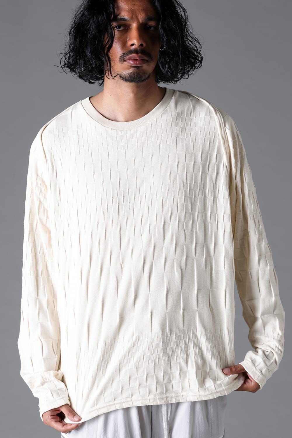《2026SS先行予約》Gradient Plaid Pattern Shiva Long Sleeve Tee "Black / Cream" / グラデーションチェックパターンシヴァロングスリーブ"ブラック/クリーム"