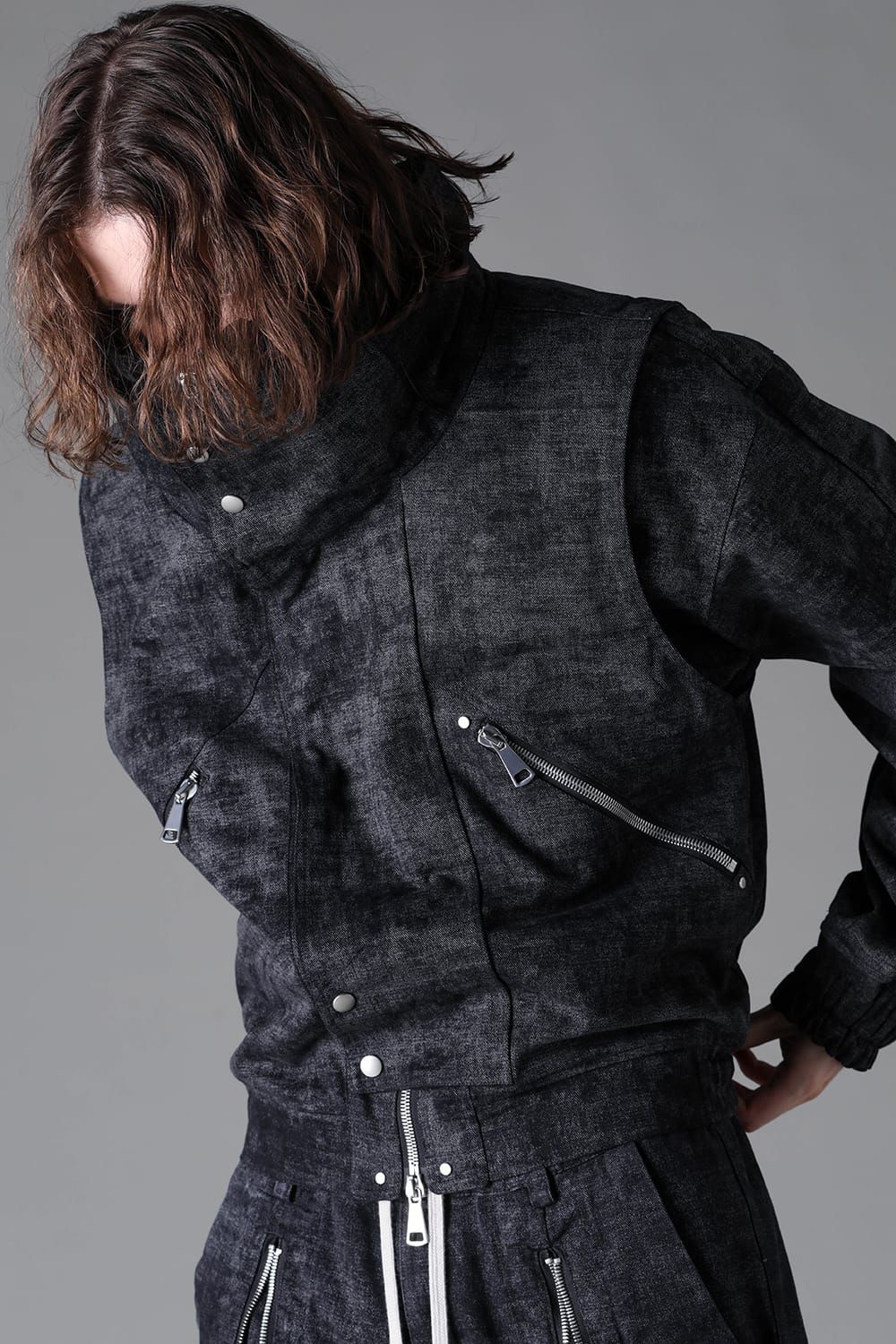 《2026AW先行予約》Synthetic Leather High Neck Blouson "D.Grey" / シンセティックレザーハイネックブルゾン"ダークグレー"