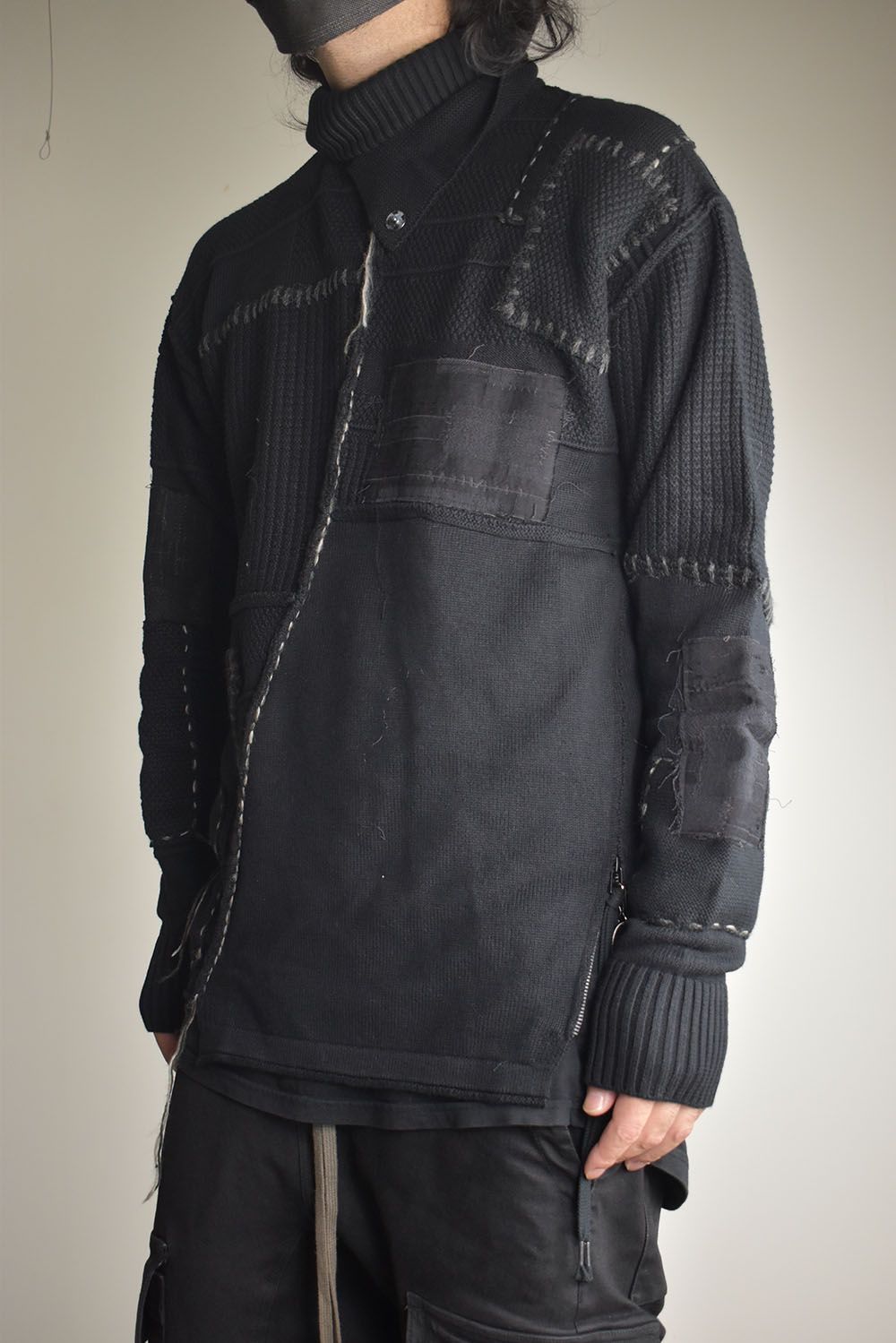 Cotton Cashmere Crust Patch Knit Pullover "Black" / コットンカシミヤクラストパッチニットプルオーバー"ブラック"