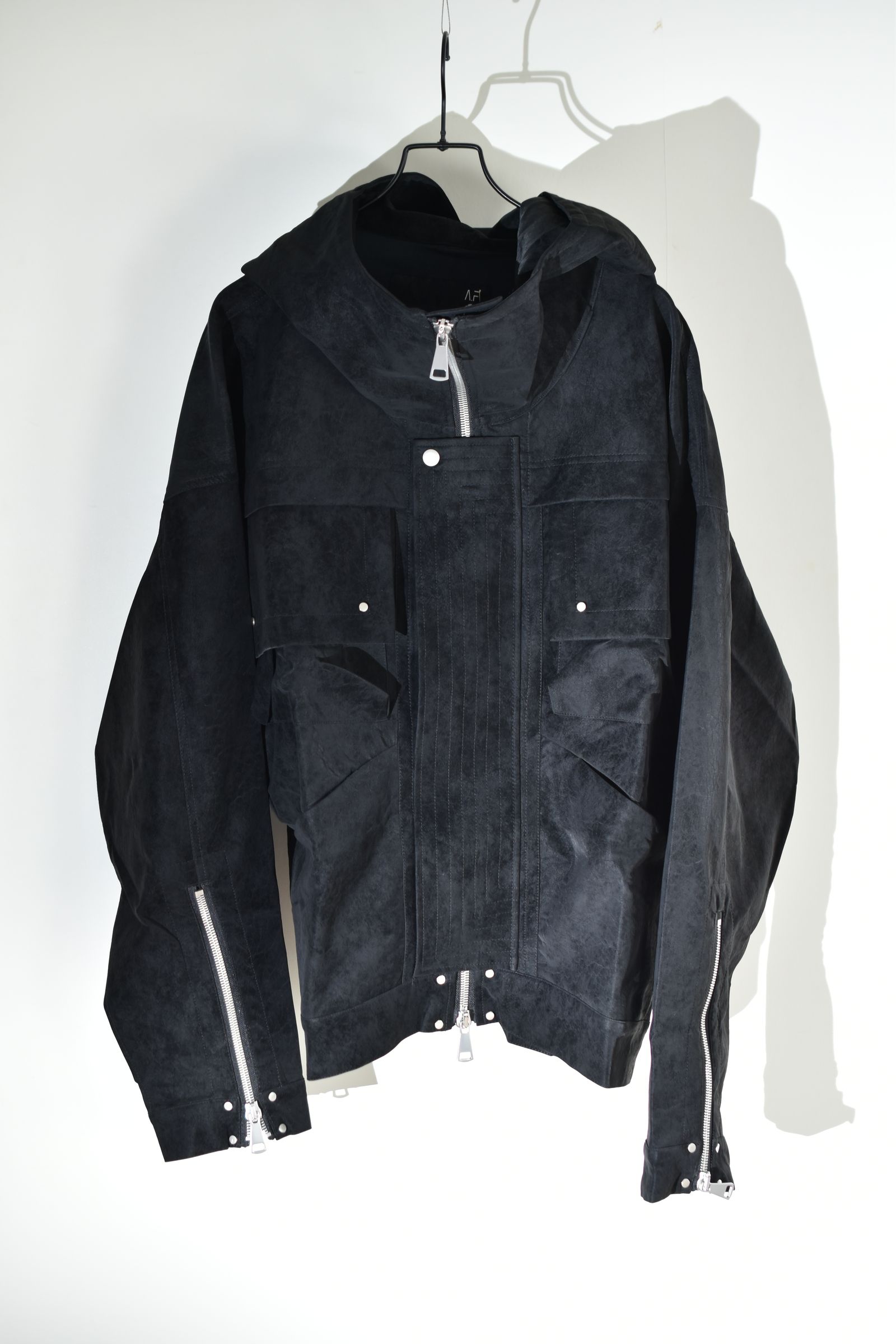 Vegan Suede Leather Hoodie Blouson"Black" / ヴィーガンスウェードレザーフーディブルゾン "ブラック"