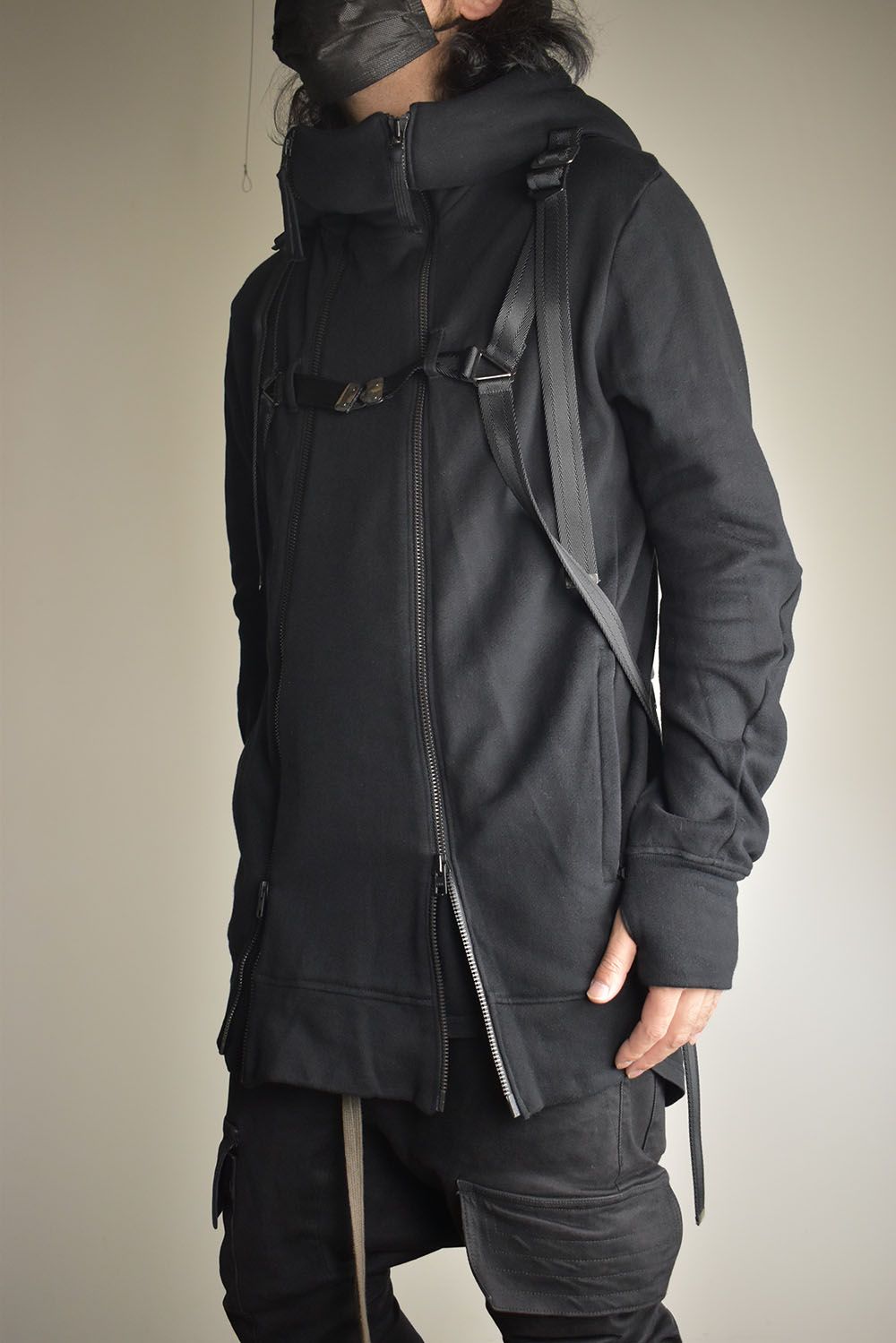 Non-Flammable Fleece Harness Belt W-Zip Hooded Jacket  "Black" / 無燃糸裏毛ハーネスベルトWジップフーデッドジャケット"ブラック"