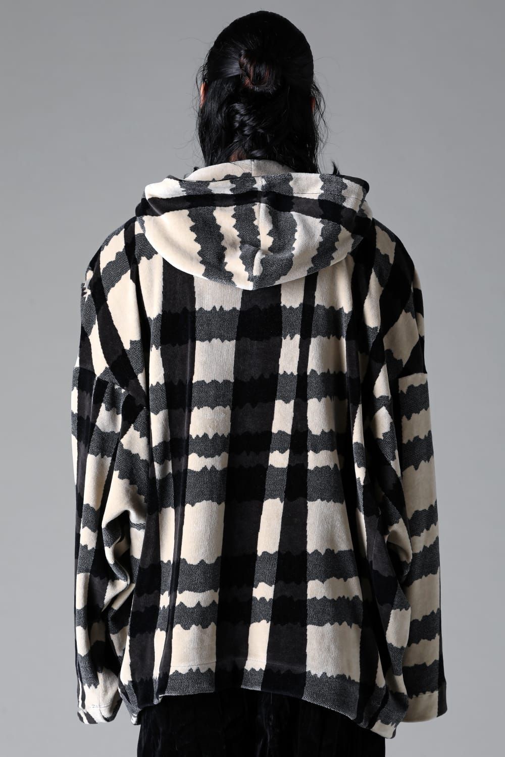 《2025AW先行予約》Checked Pattern Dolman Hooded Zip"Black×Grey×Ivory" / チェックパターンドルマンフーデッドジップ"ブラック×グレー×アイボリー"