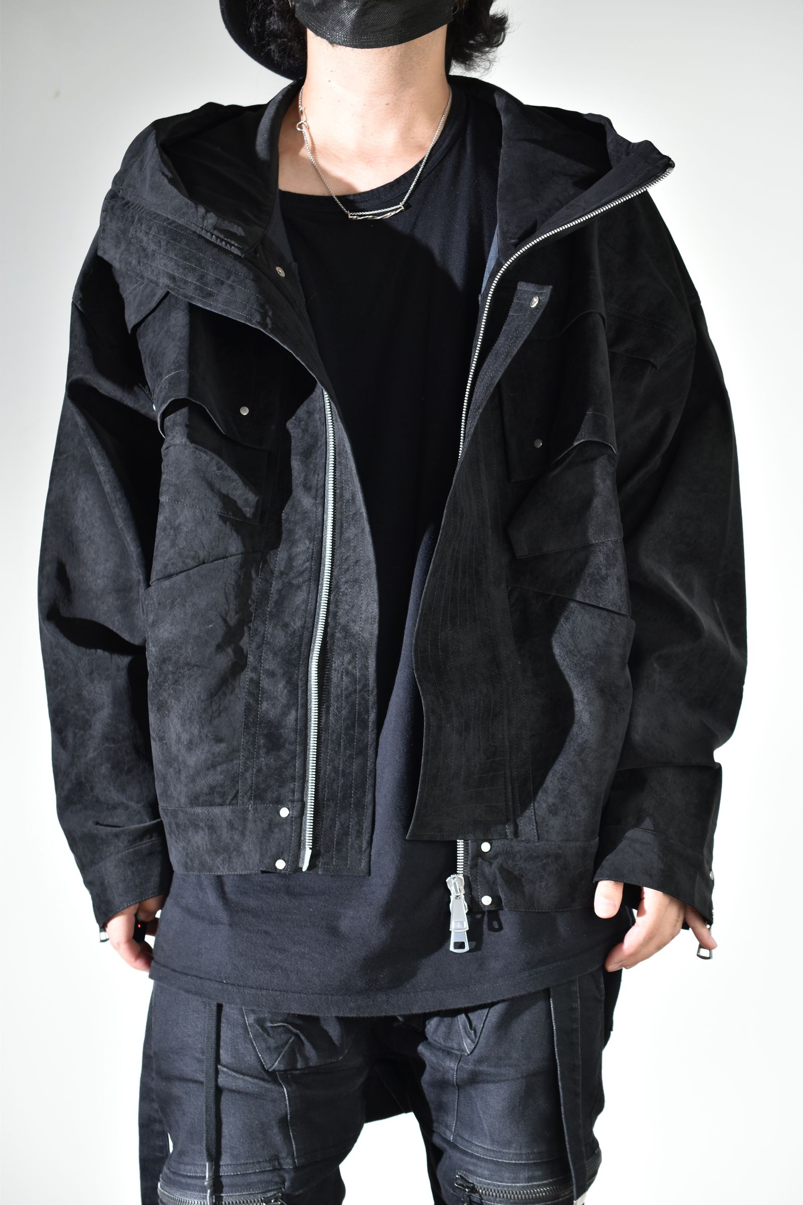 Vegan Suede Leather Hoodie Blouson"Black" / ヴィーガンスウェードレザーフーディブルゾン "ブラック"