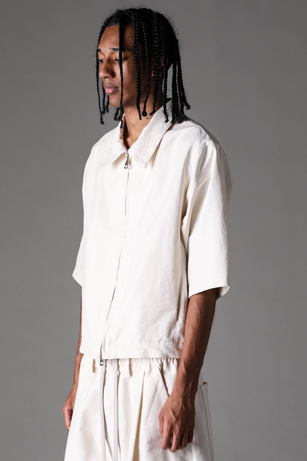 《2027SS先行予約》Cotton Nylon Zip Half Sleeve Shirts"Black / Ivory / D.khaki" / コットンナイロンジップハーフスリーブシャツブラック / アイボリー /ダークカーキ"
