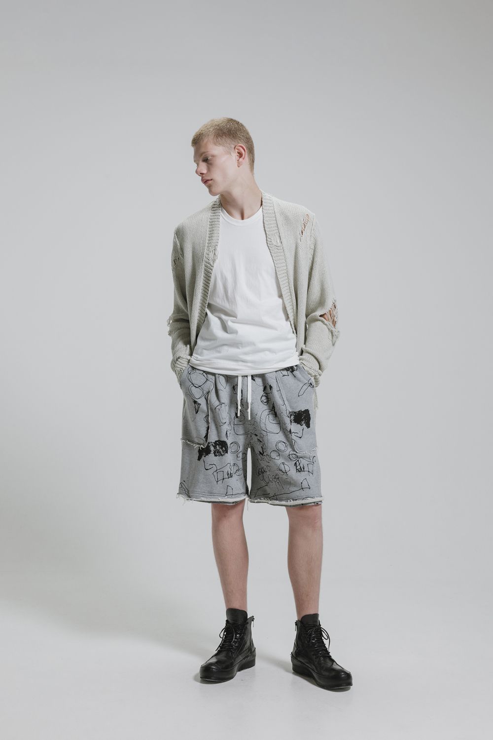 Sweat Print Wide Pants"Grey" / スウェットプリントワイドパンツ"グレー"
