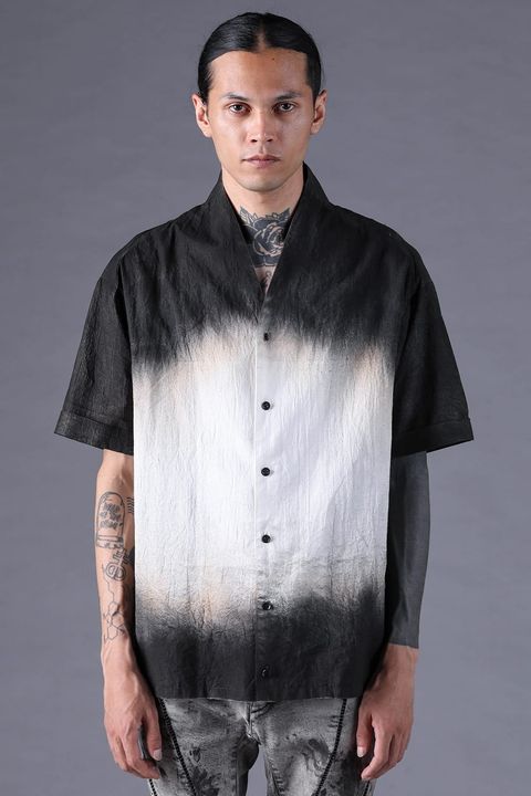 《2027SS先行予約分》Washer Loan Gradation Shawl-Collar S/S Shirt"Black" / ワッシャーローングラデーションショールカラーショートスリーブシャツ"ブラック"