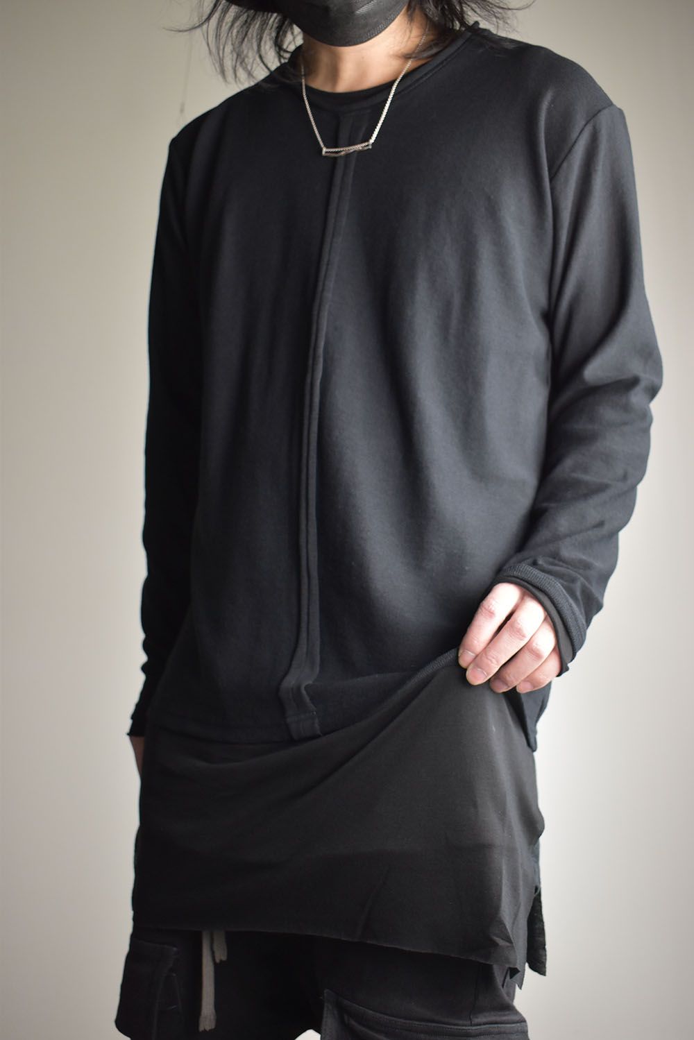 Imitation Linen Cotton Layerd Long Sleeve Tee"Black" / イミテーションリネンコットンレイヤードロングスリーブTee"ブラック"