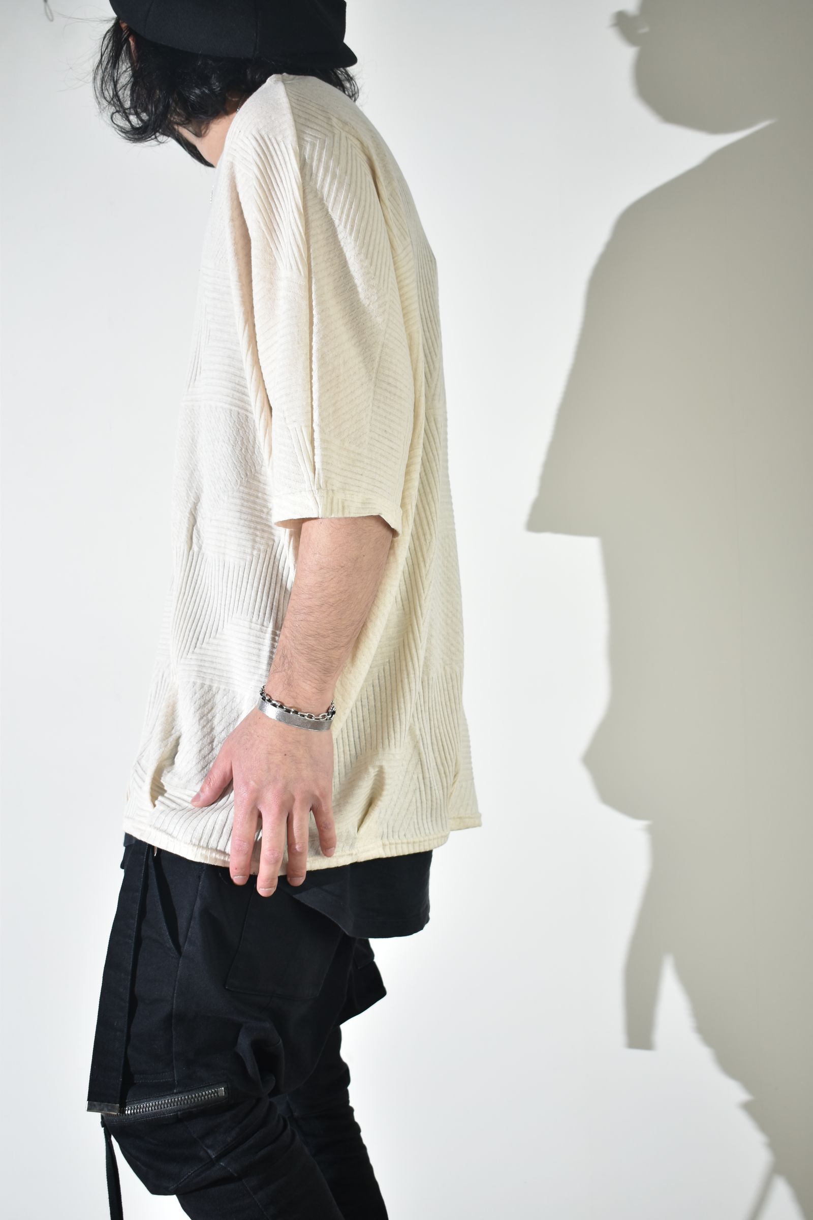 Deformed Stripe Pattern Dolman Tee "Cream" /ディフォルメドストライプパターンドルマンTee"クリーム"