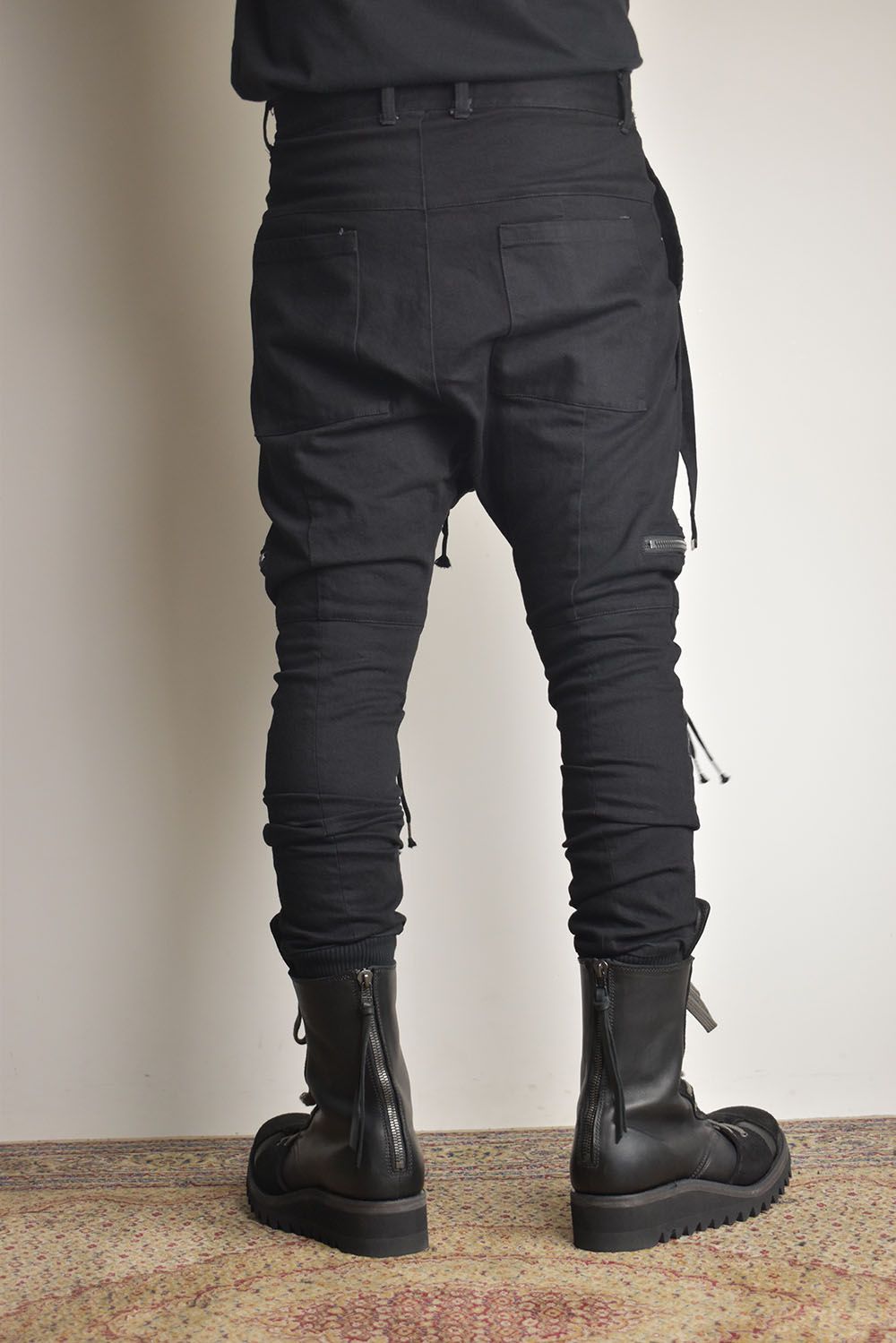 Stretch Denim Salopette Pocket Cargo Jogger Pants "Black" / ストレッチデニムサロペットポケットカーゴジョグパンツ"ブラック"
