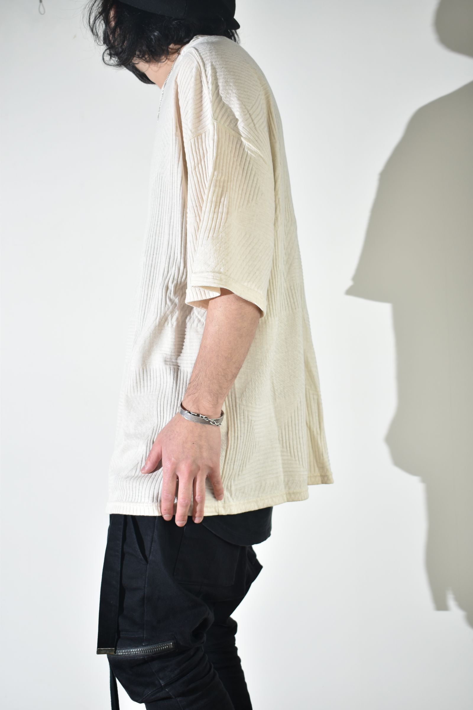 Deformed Stripe Pattern Jumbo Tee "Cream" /ディフォルメドストライプパターンジャンボTee"クリーム"