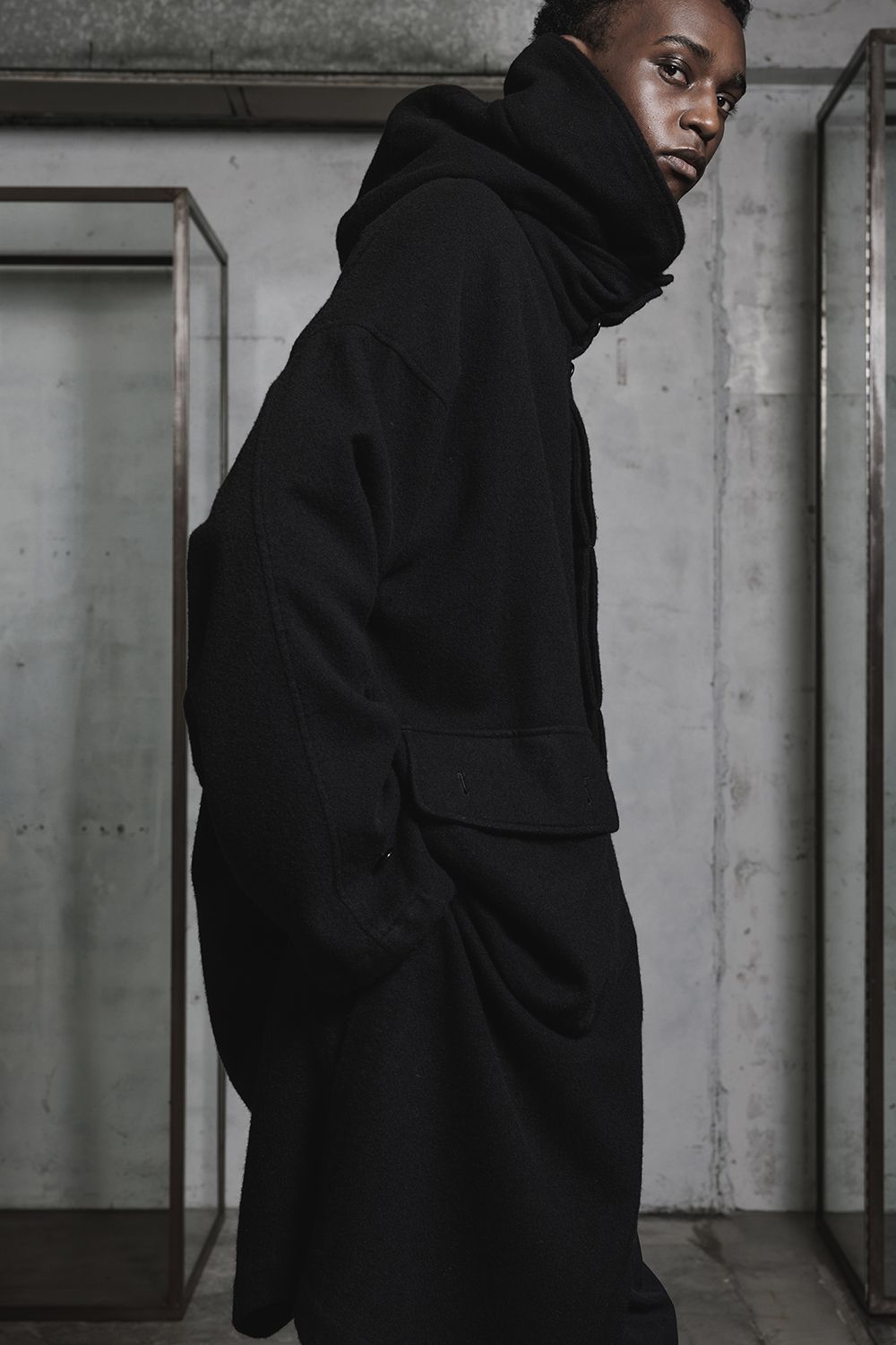 Wool Fulling Product Dyed Coat "Black" / ウール縮絨 製品染めコート"ブラック"