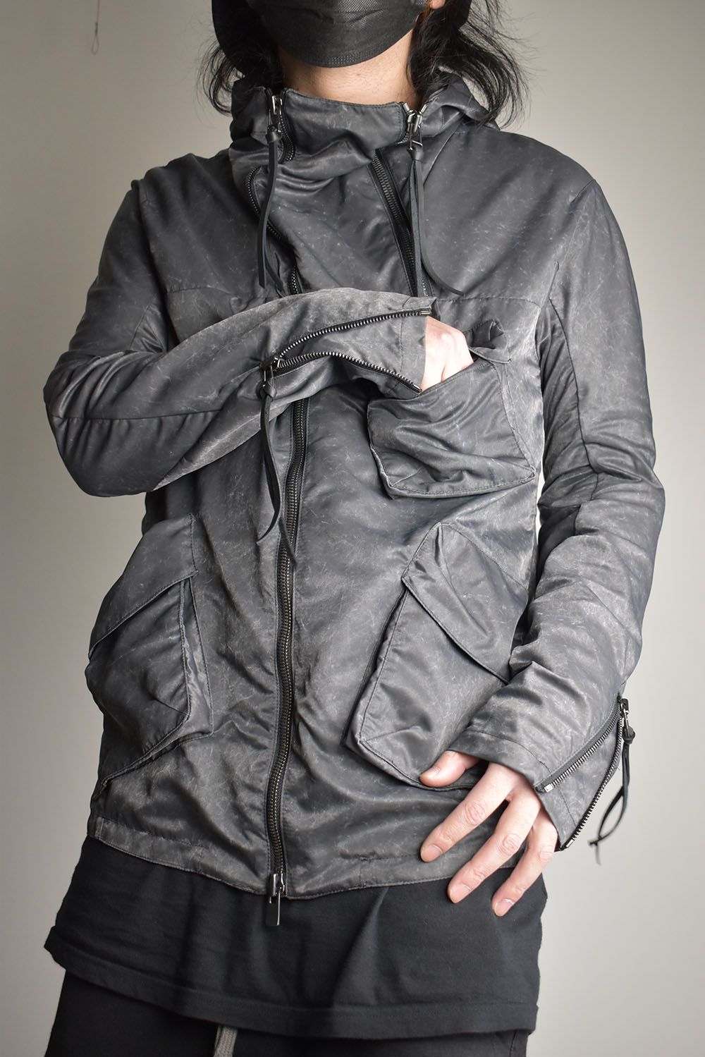 Pigment Coated Washer Nylon Hooded Jacket"Black" / 顔料コーティングワッシャーナイロンフーデットジャケット"ブラック"