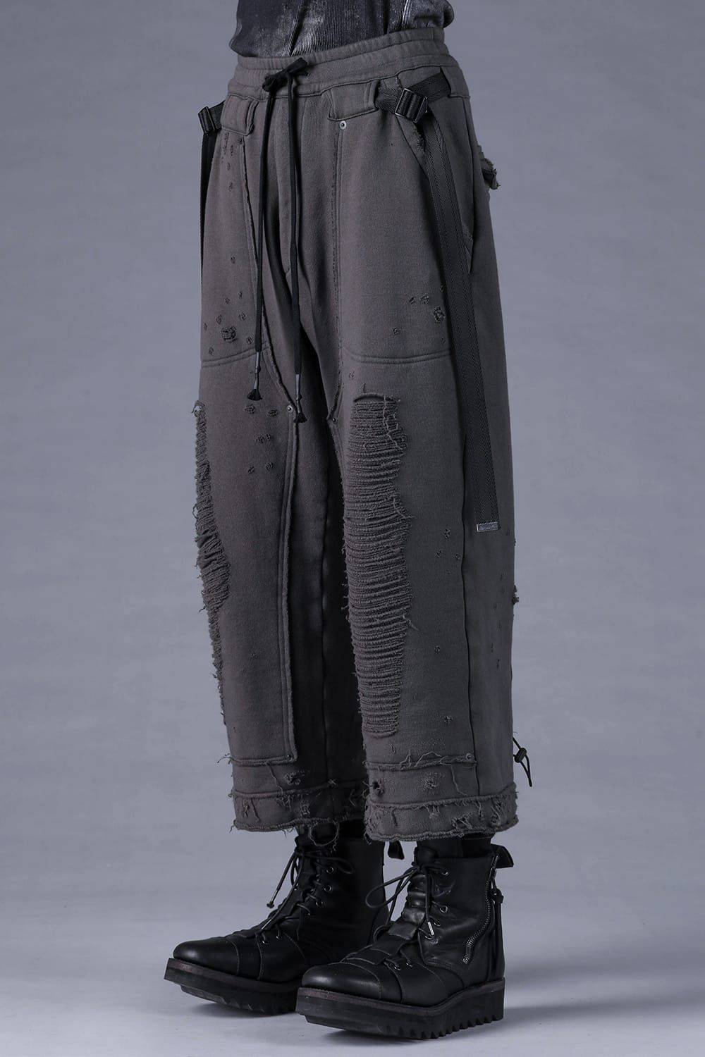 Untwisted Yarn Fleece Shotgun Wide Cropped Pants"Charcoal" / 無撚糸裏毛ショットガンワイドクロップドパンツ"チャコール"