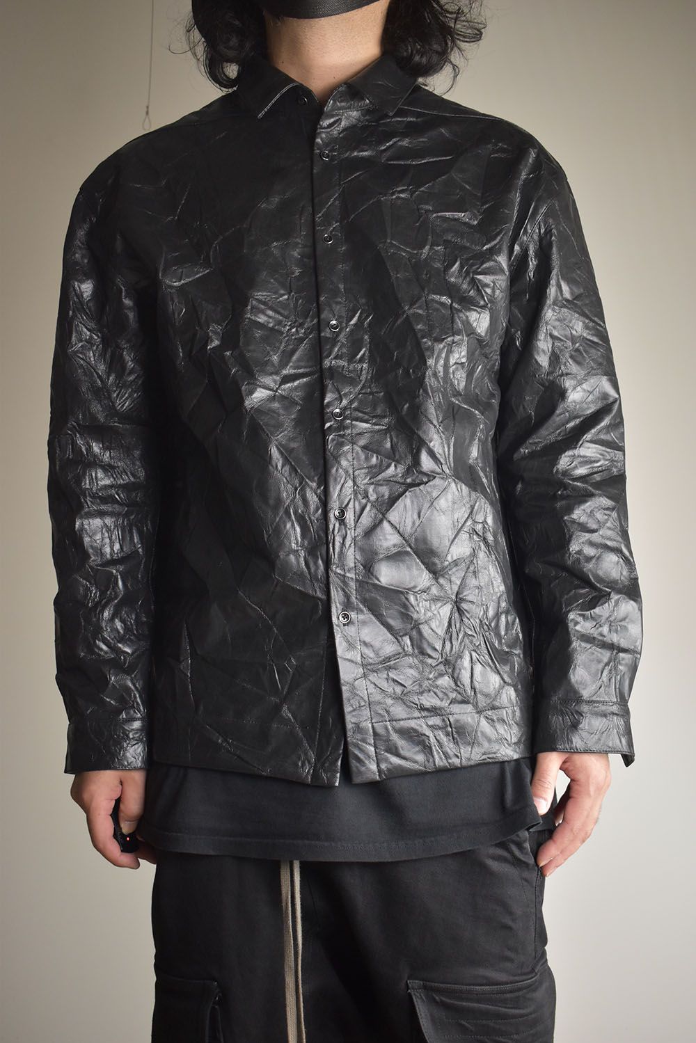 Washer Synthetic Leather Shirts"Black" / ワッシャーシンセティックレザーシャツ"ブラック"
