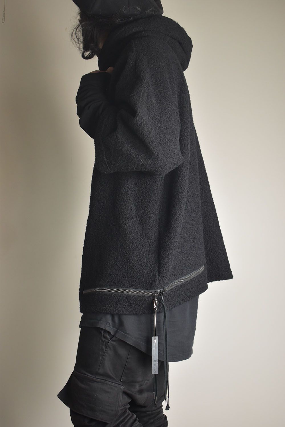 Loop Knit Oversized Layered Hooded Pullover"Black" / ループニットオーバーサイズレイヤードフーデッドプルオーバー"ブラック"