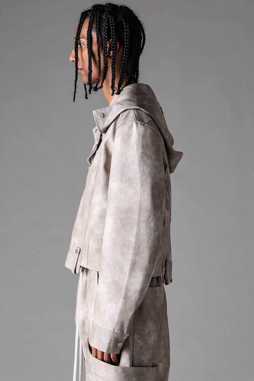 《2027SS先行予約》Vegan Leather Hoodei Double Riders "L.Beige" / ヴィーガンレザーフーディダブルライダース"ライトベージュ"