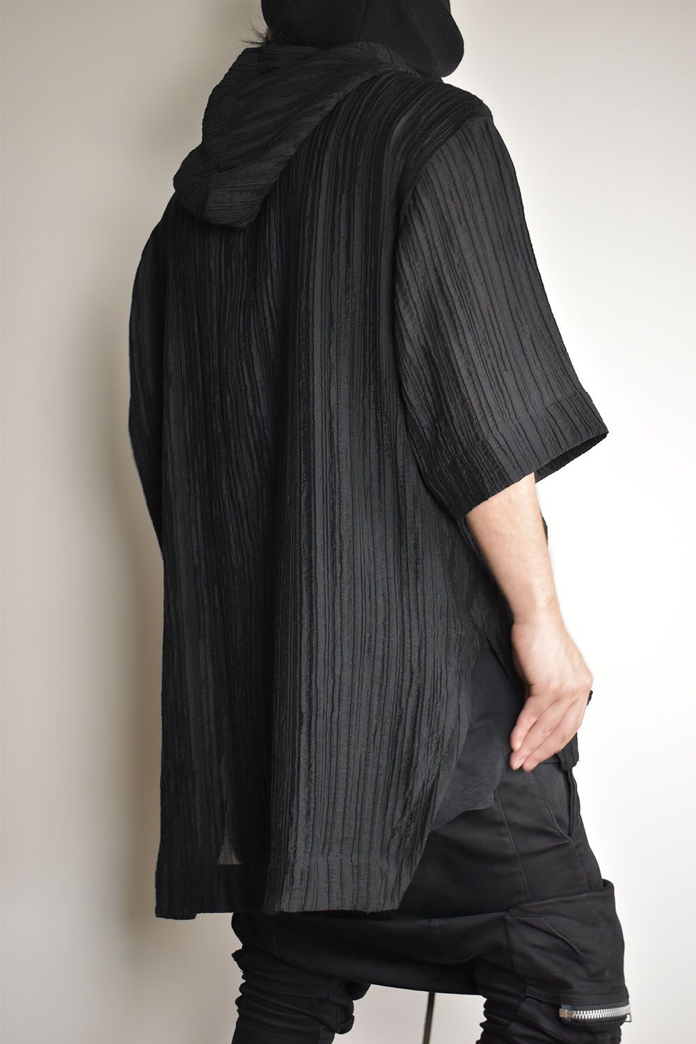 Sheer Yoryu Hoodie Shirts"Black"/シアーフーディシャツ"ブラック"