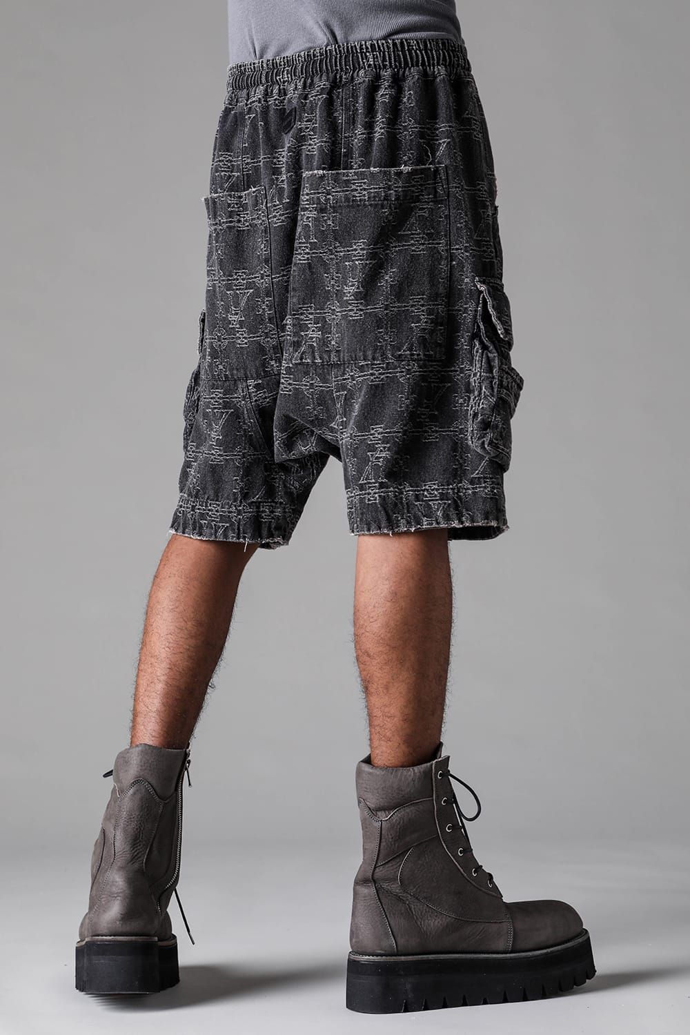 《2027SS先行予約》Jacgurd Denim Sarrouel Shorts "Black / Blue" / ジャガードデニムサルエルショーツ"ブラック/ブルー"