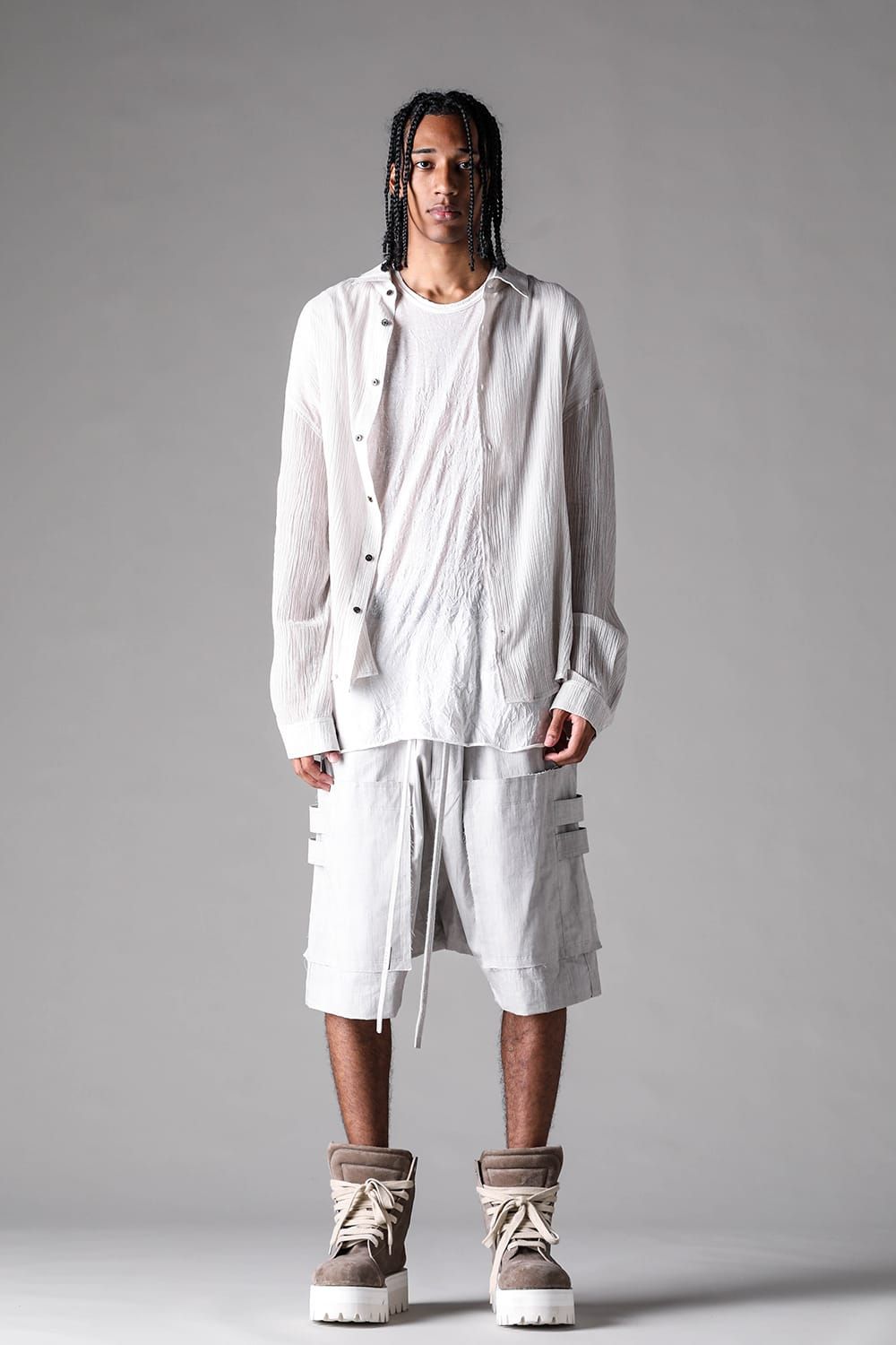 《2027SS先行予約》Sumi Dyed Cargo Shorts"Grey / L.Grey" / 墨染カーゴショーツ"グレー/ライトグレー"