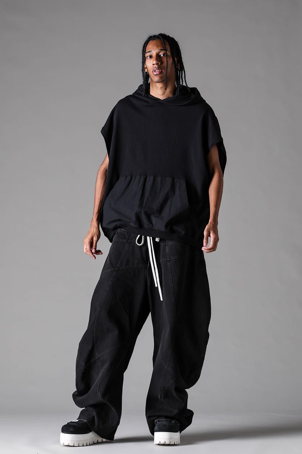 《2027SS先行予約》Lightweight French Terry Sleeve Less Hoodie "Black" / ミニ裏毛スリーブレスフーディ"ブラック"