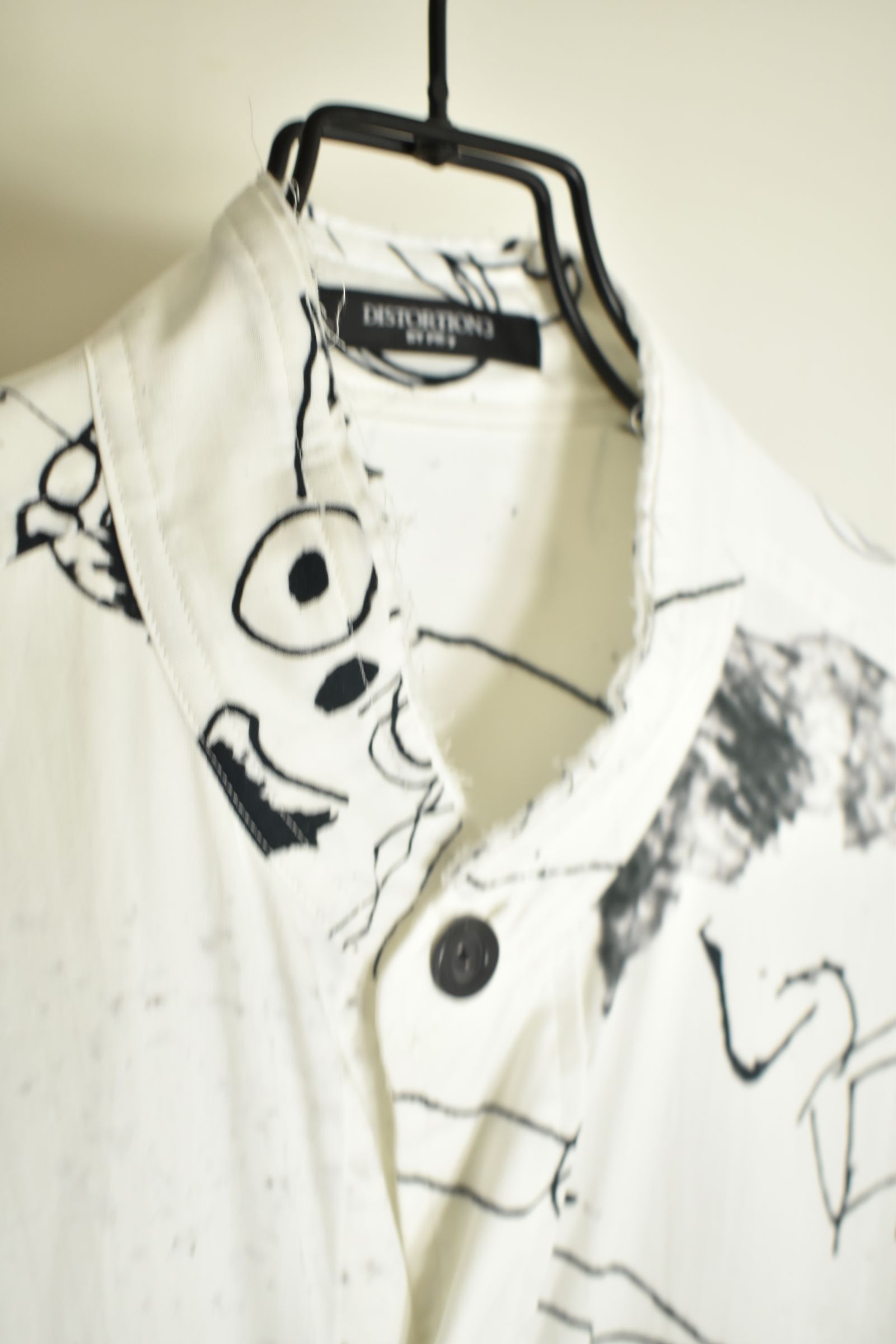 Cotton Twill Ink Jet Short-Sleeved Big Shirt&Dress"White Black" / コットンツイルインクジェット半袖ビッグシャツ / ワンピース"ホワイト ブラック"
