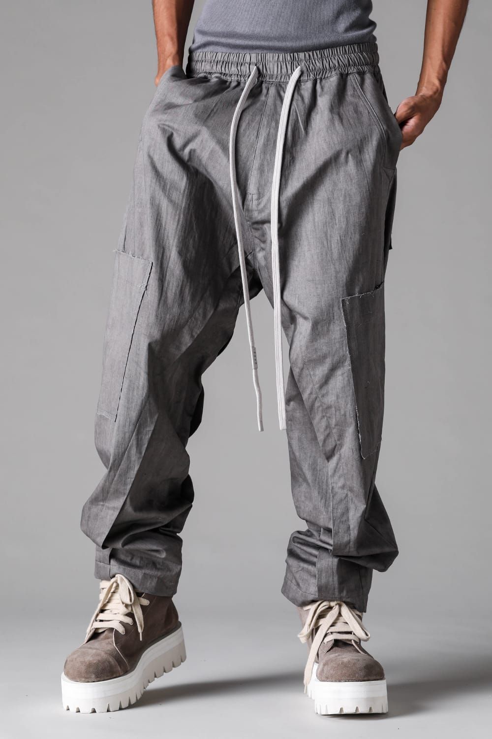 《2027SS先行予約》Sumi Dyed Wide Cargo Pants"Grey / L.Grey" / 墨染ワイドカーゴパンツ"グレー/ライトグレー"