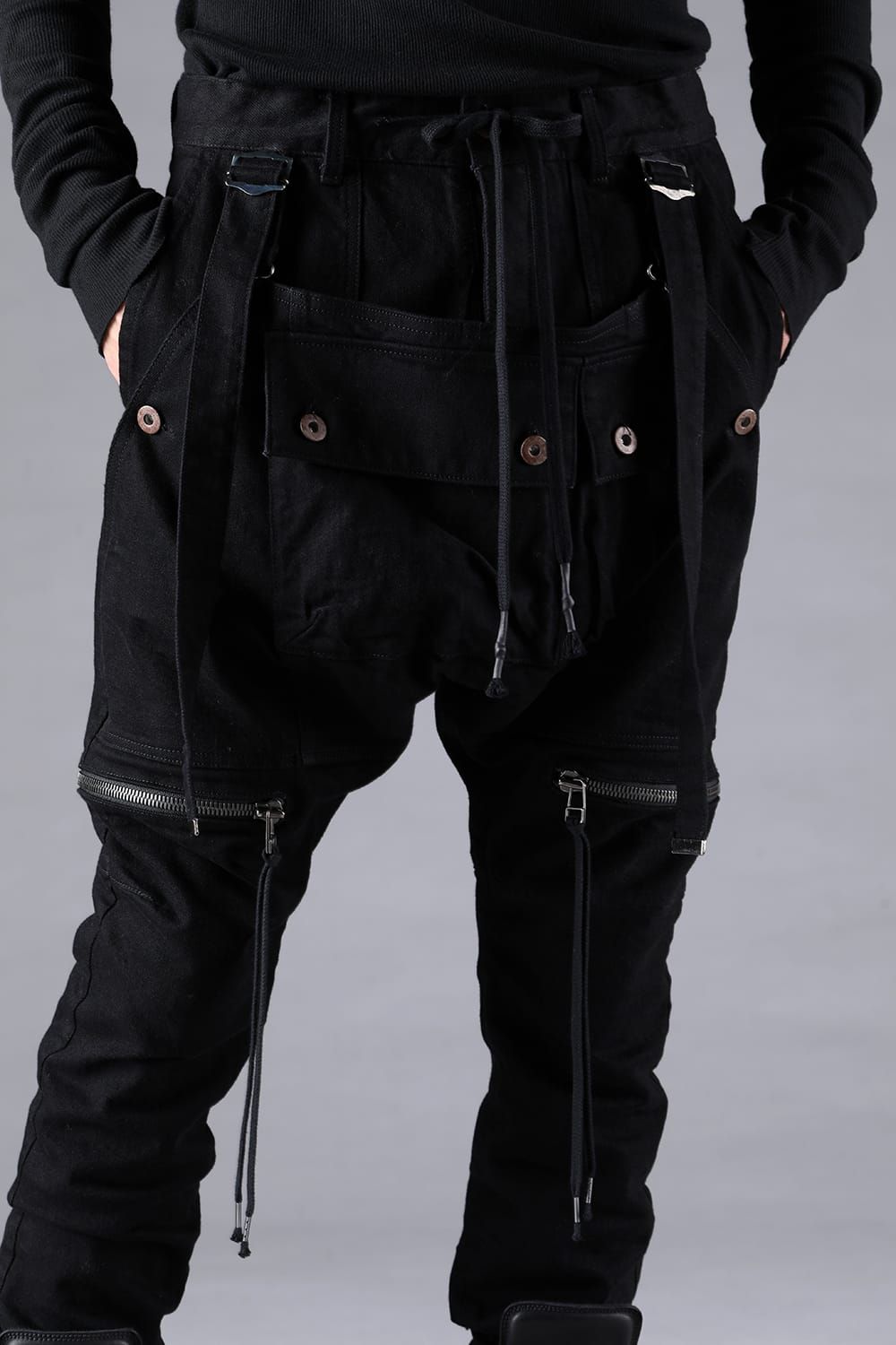 Stretch Denim Salopette Pocket Cargo Jogger Pants "Black" / ストレッチデニムサロペットポケットカーゴジョグパンツ"ブラック"