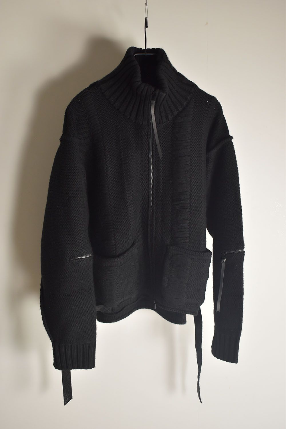Damage Stripe Knit Cropped Jacket "Black" / ダメージストライプニットクロップドジャケット"ブラック"