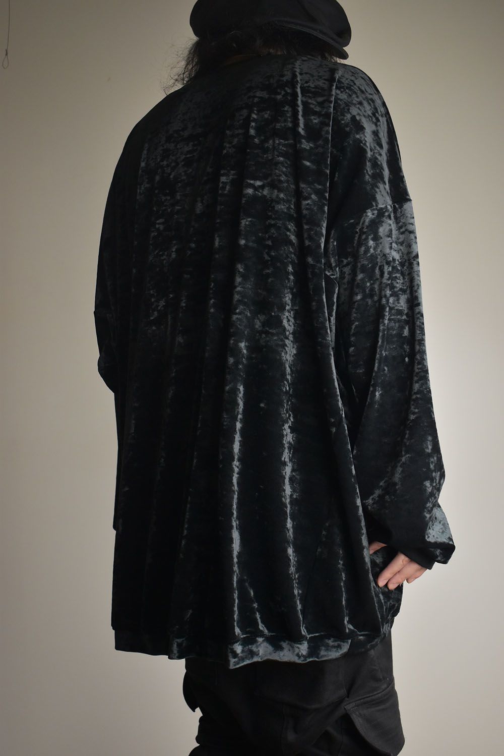Washer Velor Jumbo Crew Neck Top"Black" / ワッシャーベロアジャンボクルーネックトップ"ブラック"