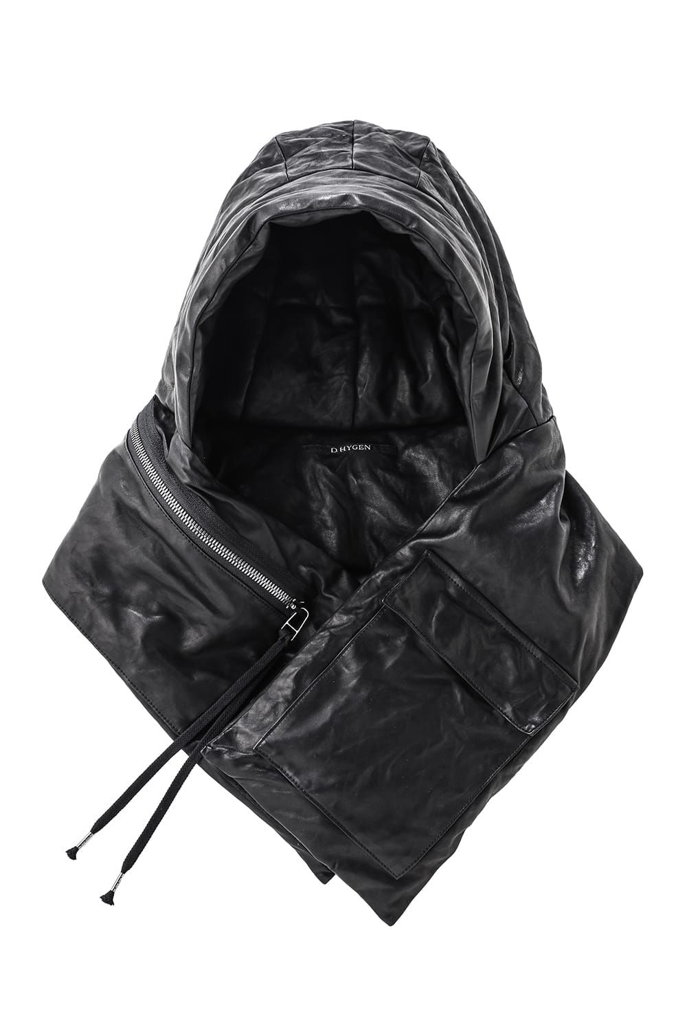 Horse Leather Down Hooded Scarf “Black" / ホースレザーダウンフードマフラー"ブラック"