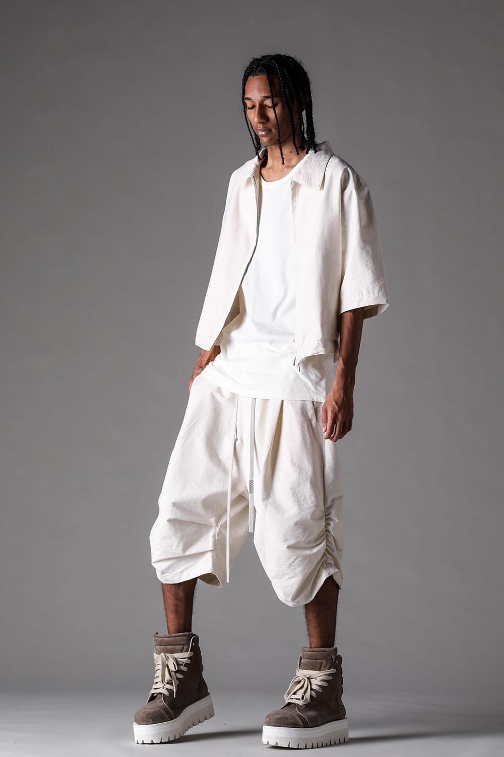 《2027SS先行予約》Cotton Nylon Zip Half Sleeve Shirts"Black / Ivory / D.khaki" / コットンナイロンジップハーフスリーブシャツブラック / アイボリー /ダークカーキ"
