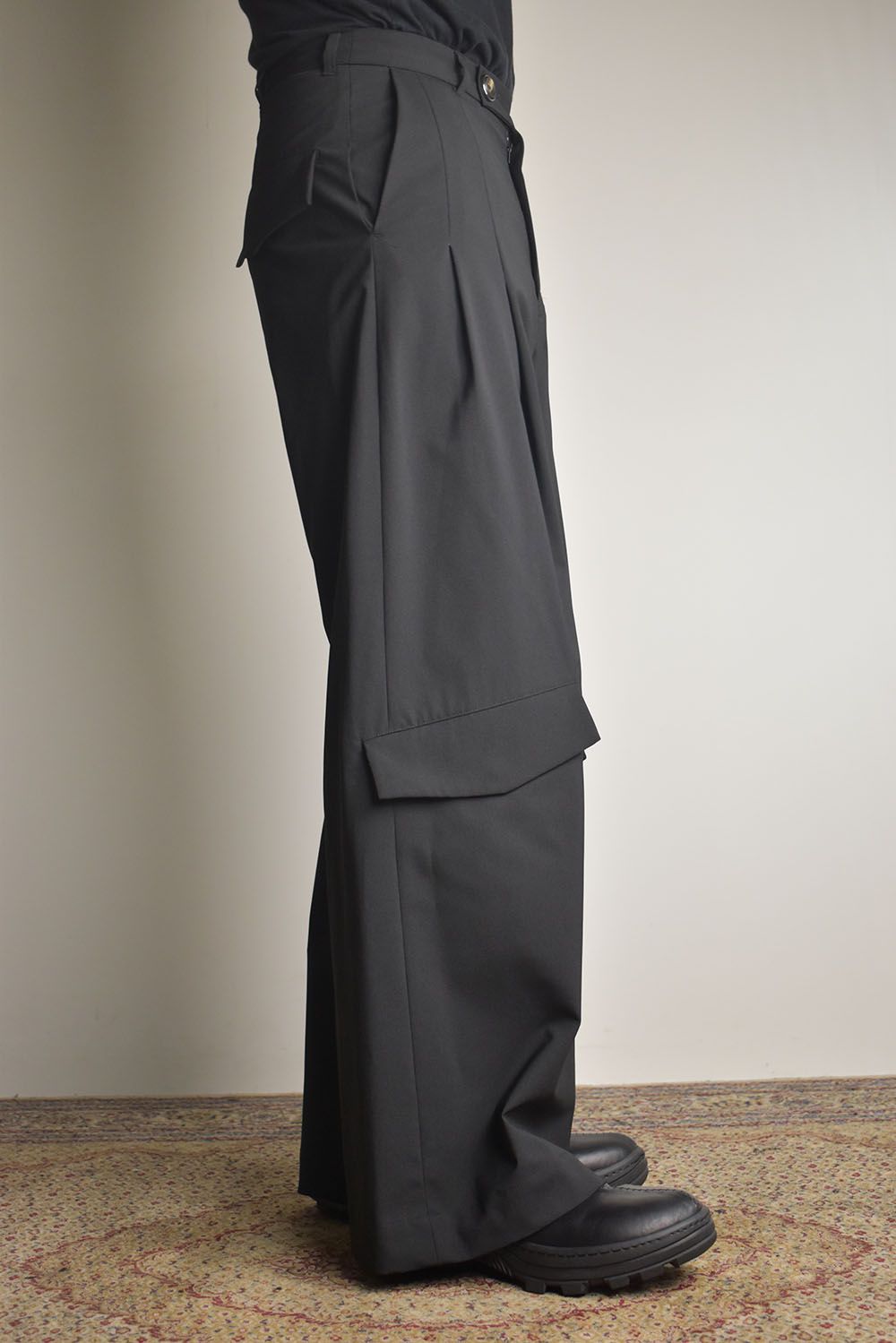 Shingle Flap Baggy Trousers "Black" / シンフラップバギートラウザー"ブラック"