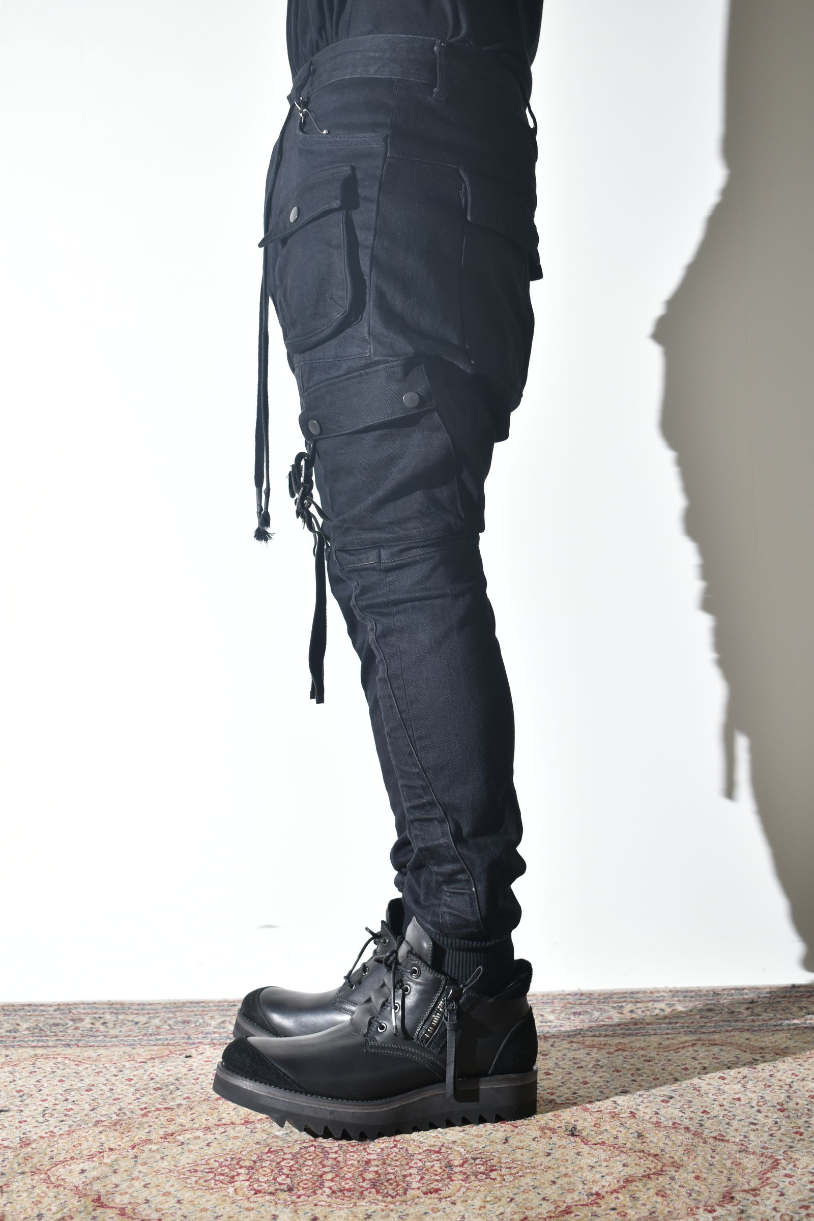Stretch Denim Belt-Adjustable Cargo Jogger Pants"Black" / ストレッチデニムベルトアジャストカーゴジョグパンツ"ブラック"