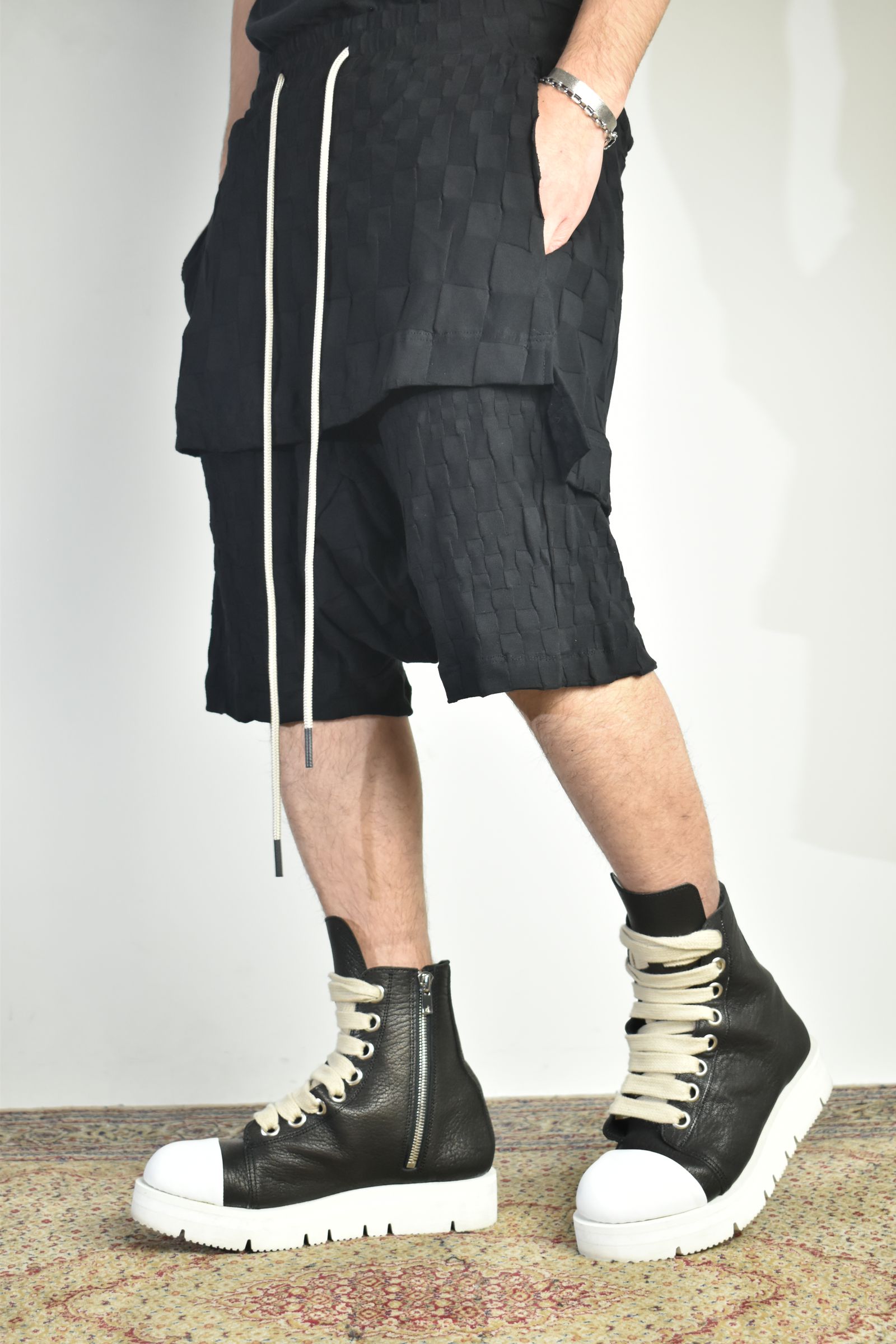 Gradient Plaid Pattern Layered Shorts"Black" / グラデーションチェックパターンレイヤードショーツ"ブラック"