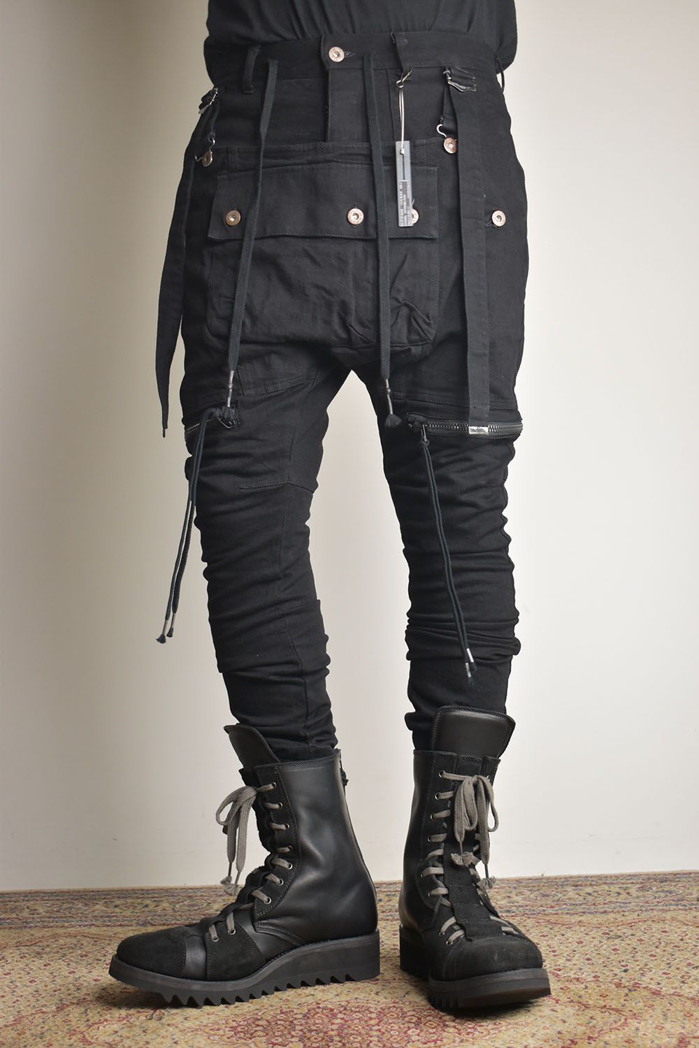 Stretch Denim Salopette Pocket Cargo Jogger Pants "Black" / ストレッチデニムサロペットポケットカーゴジョグパンツ"ブラック"