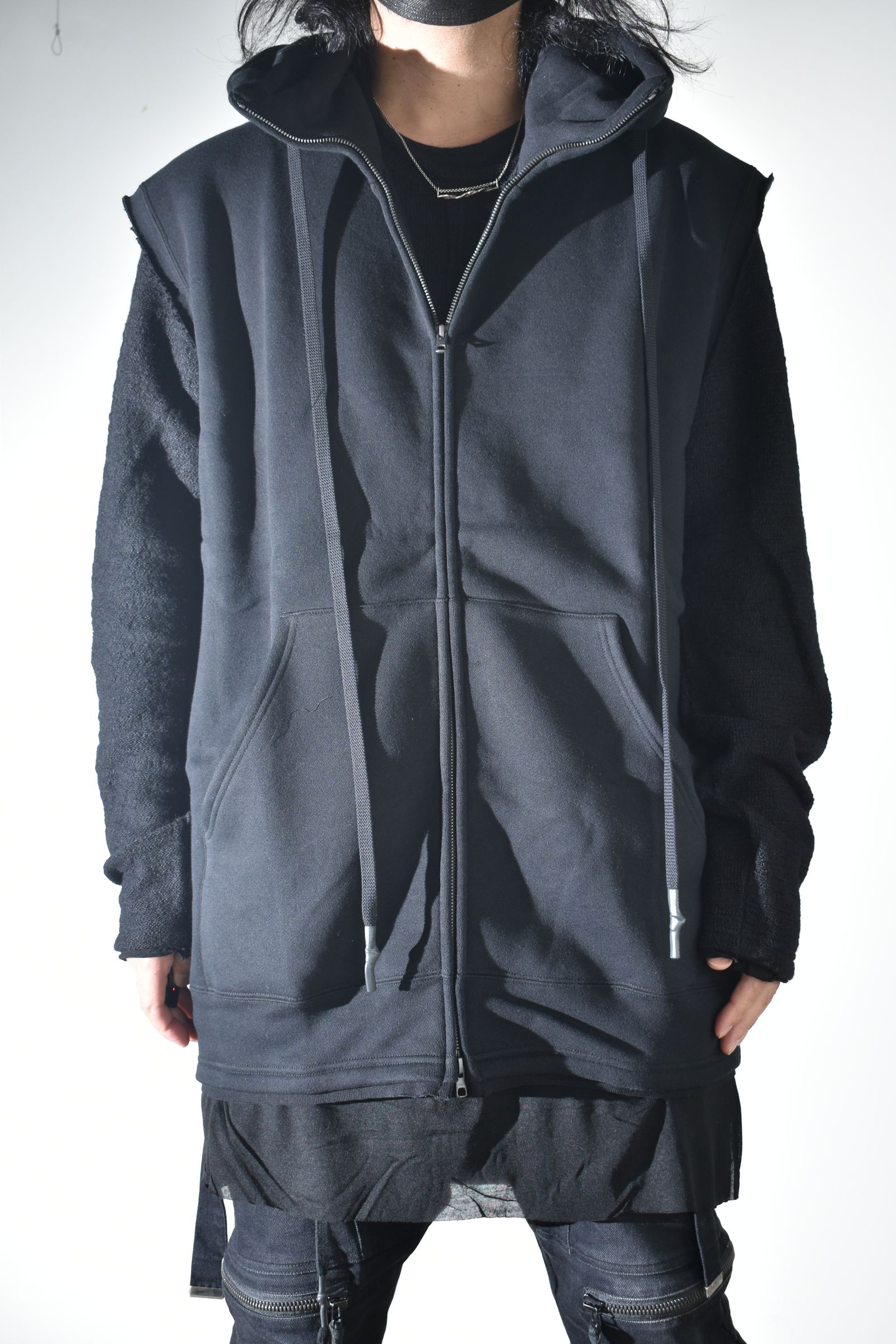 Over Size Sleeve Less Zip Up Parker"Black" / オーバーサイズスリーブレスジップアップパーカー"ブラック"