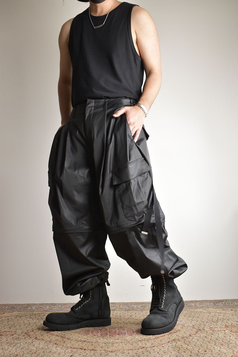 Fake Fake Leather Detachable Cargo Pants"Black"/フェイクフェイクレザーデタッチャブルカーゴパンツ"ブラック"