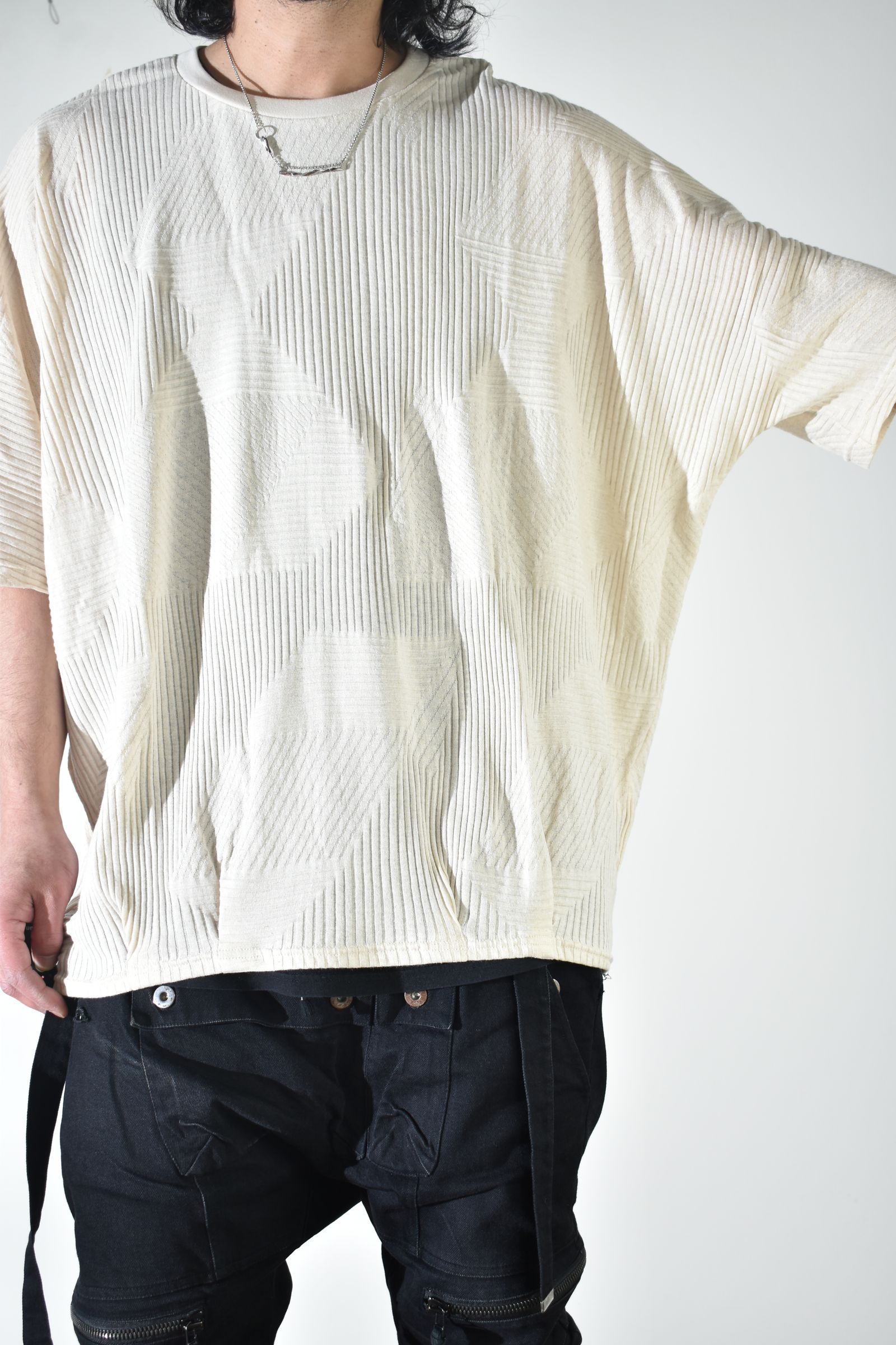 Deformed Stripe Pattern Dolman Tee "Cream" /ディフォルメドストライプパターンドルマンTee"クリーム"