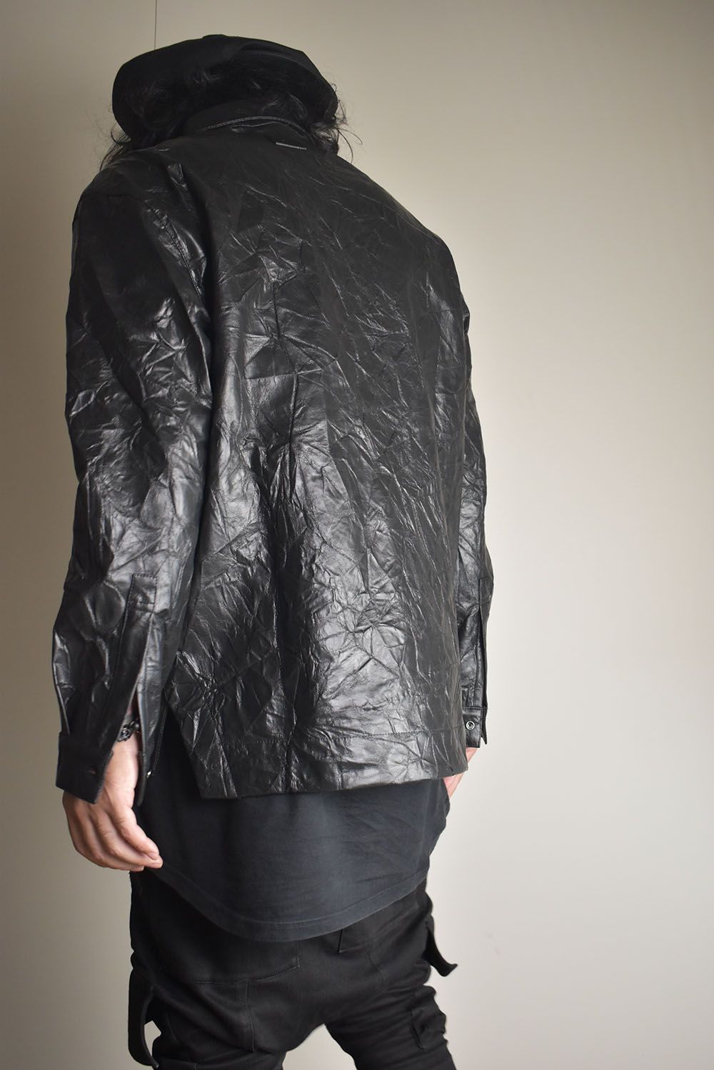 Washer Synthetic Leather Shirts"Black" / ワッシャーシンセティックレザーシャツ"ブラック"