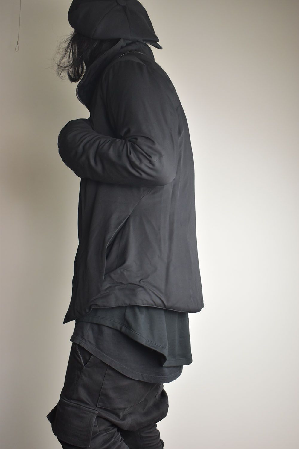 Rayon Twill Vest Hooded Down Jacket "Black" / レーヨンツイルベスト/フードアタッチドダウンジャケット"ブラック"