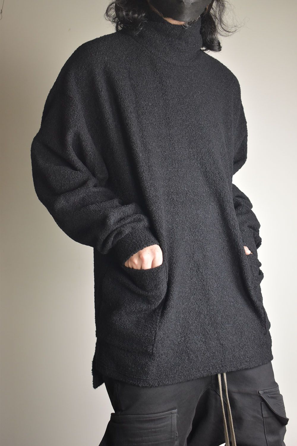 Loop Knit High Neck Long Sleeve T-Shirt "Black" / ループニットハイネックロングスリーブTシャツ"ブラック"