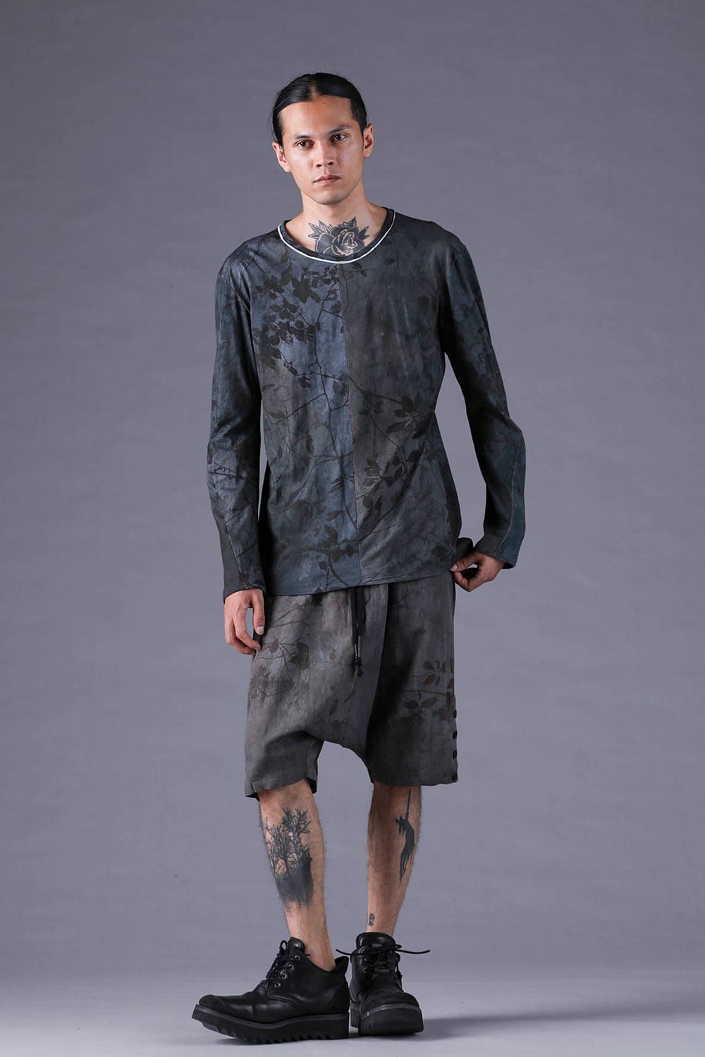 《2027SS先行予約分》Inkjet-Printed 30/- Cotton L/ST-Shirt"Charcoal" / インクジェットプリント30/-天竺ロングスリーブTee"チャコール"